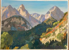 "Soleil du soir dans les montagnes " Peinture originale de paysage . Petite taille