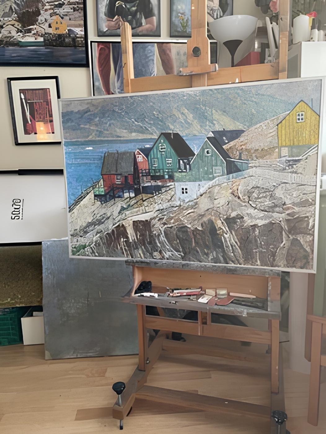 In creating this piece, I sought to capture the raw, untamed beauty of a coastal hamlet. The vibrant colors imbue life into the quaint homes, juxtaposing the rough, unyielding cliffs. Painted with oils, my brushstrokes blend impressionism with