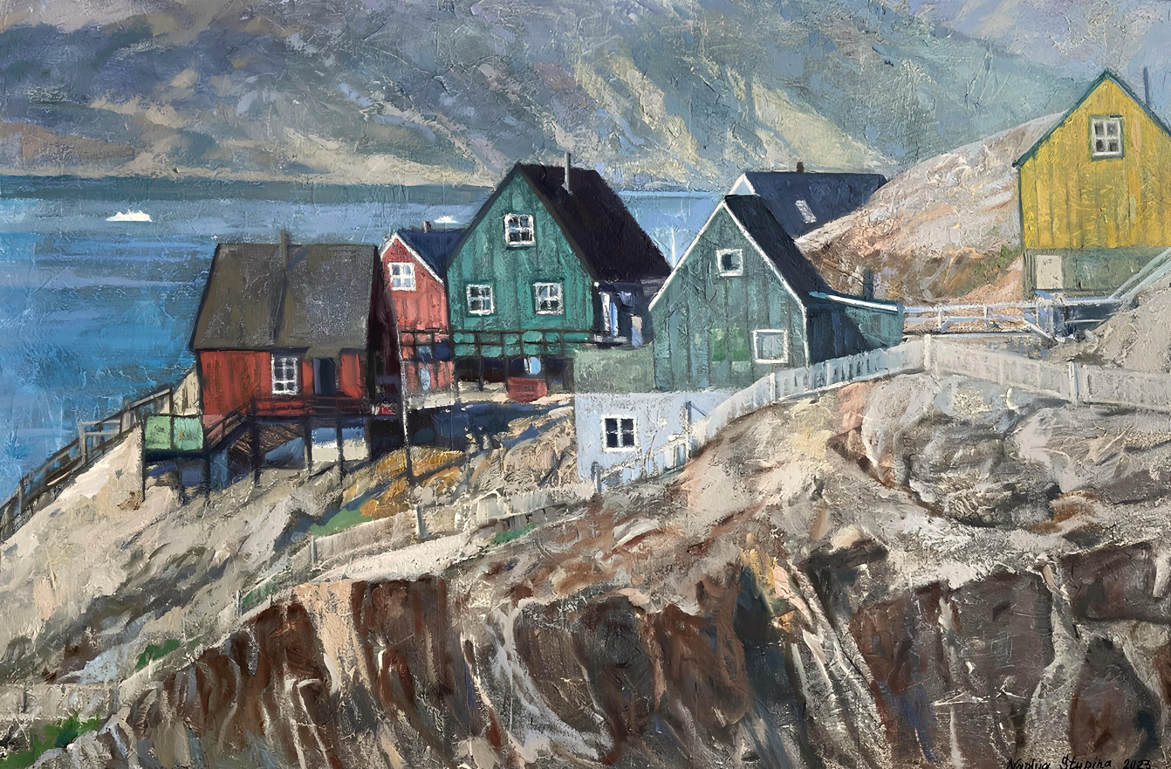 "Far from the big land" Original  impressionistic landscape . Oil n hardboard