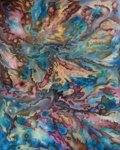 "Flight" Vertical abstract large oil painting on canvas . Pink . Blue . Brown