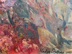 «Flower symphony» Large floral oil painting .Horizontal . Interior.