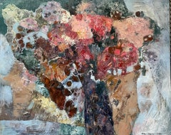 «Flowers of silence» Original large semi-abstract painting. Home decor