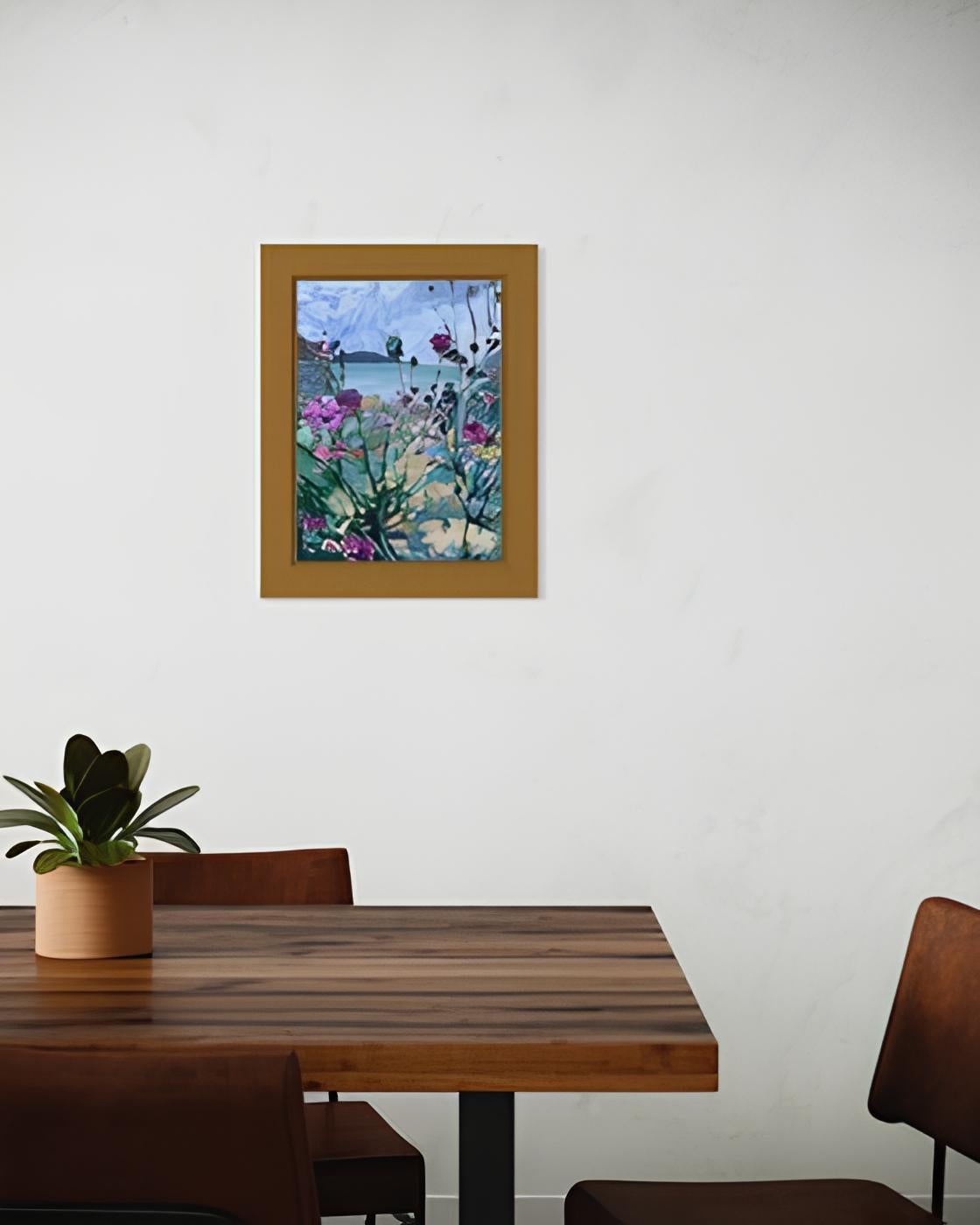 Ich habe meine Seele in diese Leinwand gegossen, um die raue Schönheit des Tanzes der Natur zwischen Flora und Meer festzuhalten. Meine Pinselstriche singen im Rhythmus der Wellen, und die lebendigen Blüten spiegeln den pulsierenden Puls des Lebens