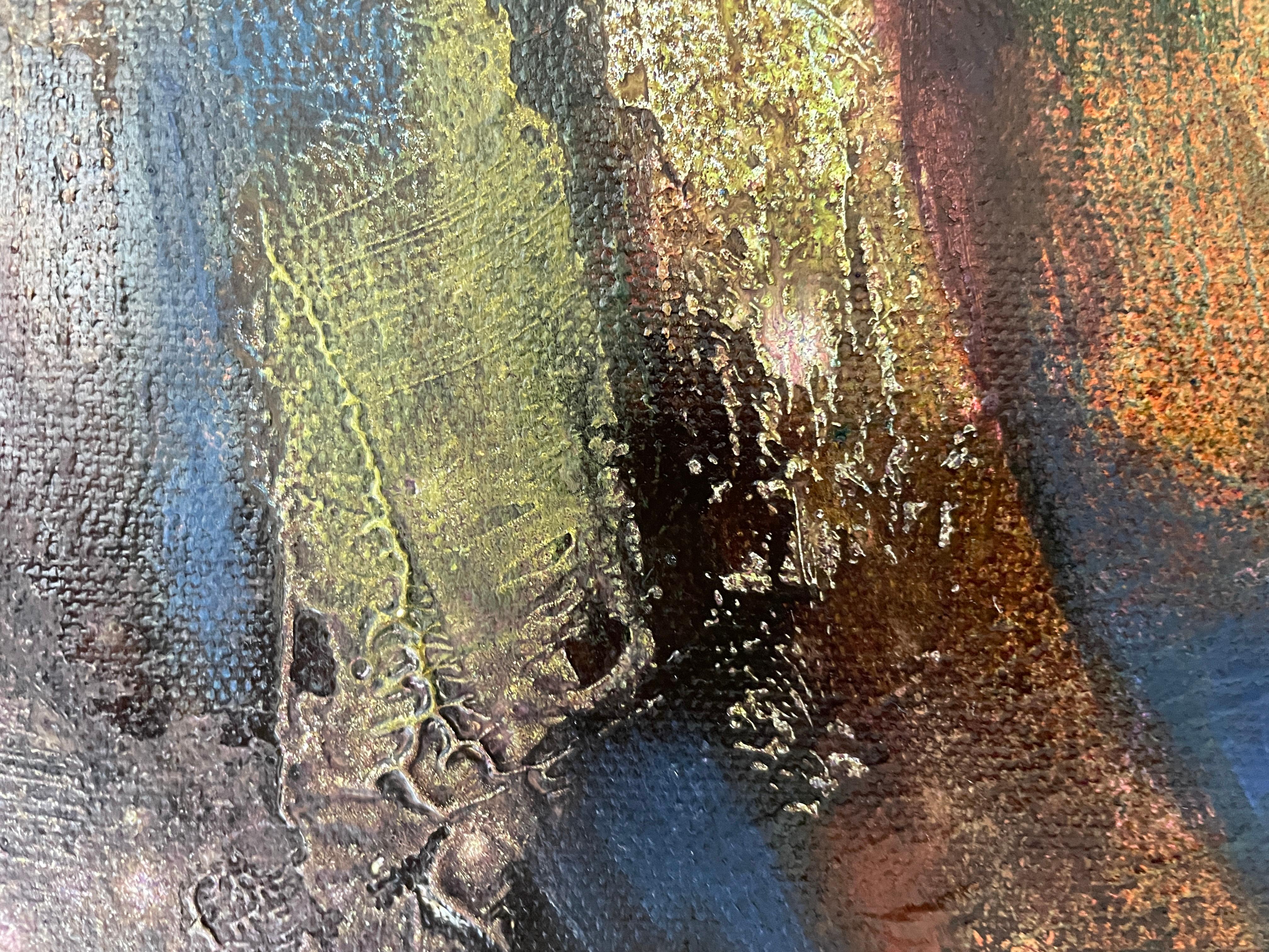 “Forest of mystical dreams “ Original semi-abstract landscape painting. Large - Gray Landscape Painting by Nadezda Stupina