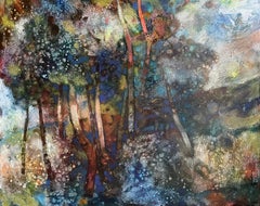 "Forêt de rêves mystiques " Peinture originale de paysage semi-abstrait. Large