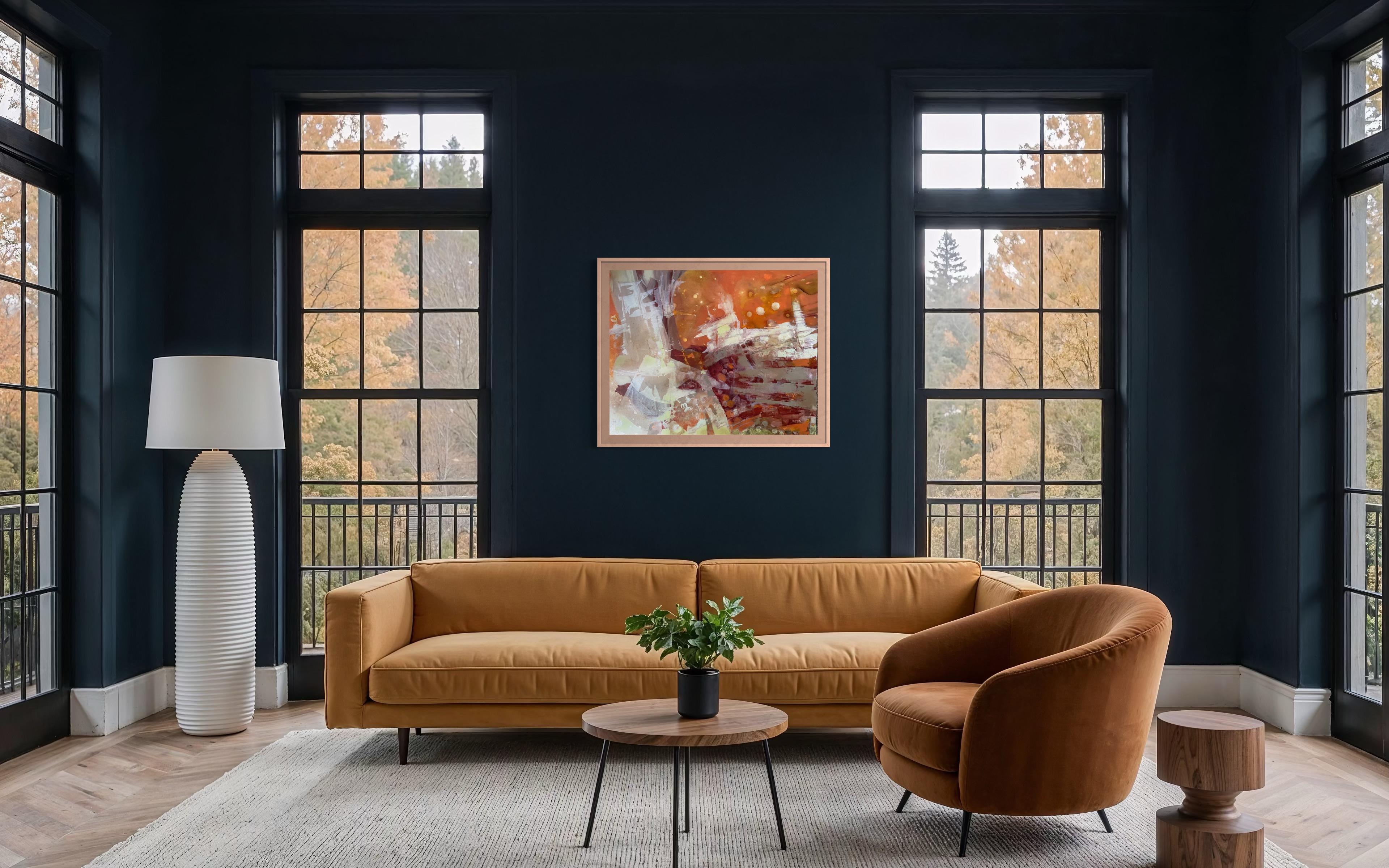 «Foxnews» Original abstract painting. Large horizontal. Warm shades. Home decor For Sale 10