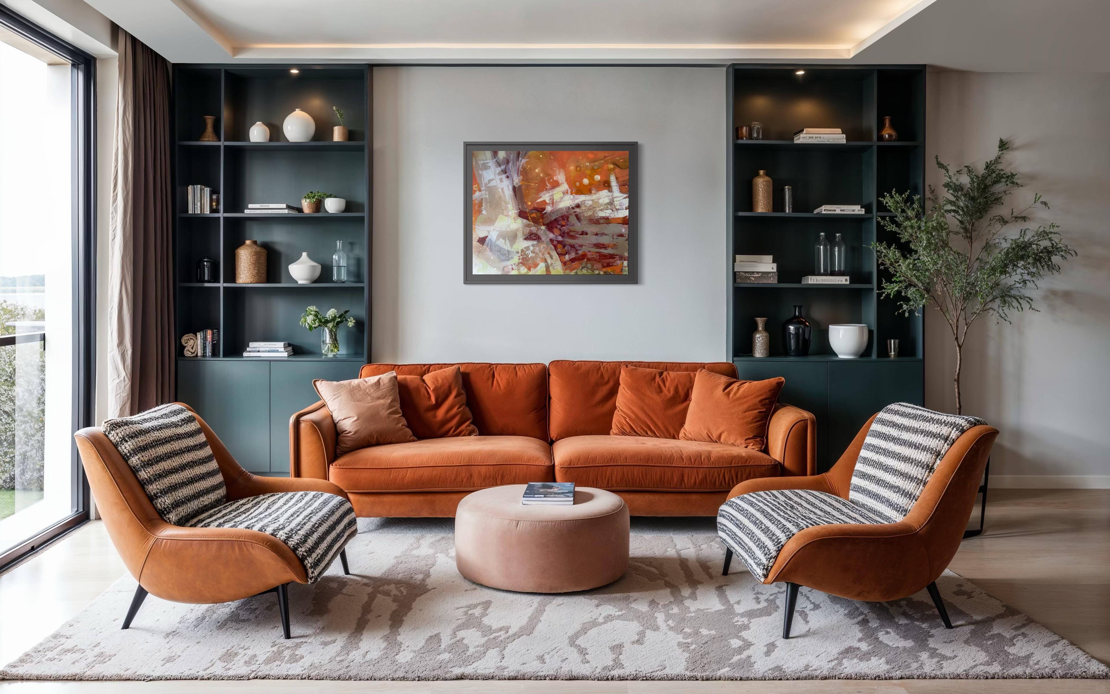 «Foxnews» Original abstract painting. Large horizontal. Warm shades. Home decor For Sale 11