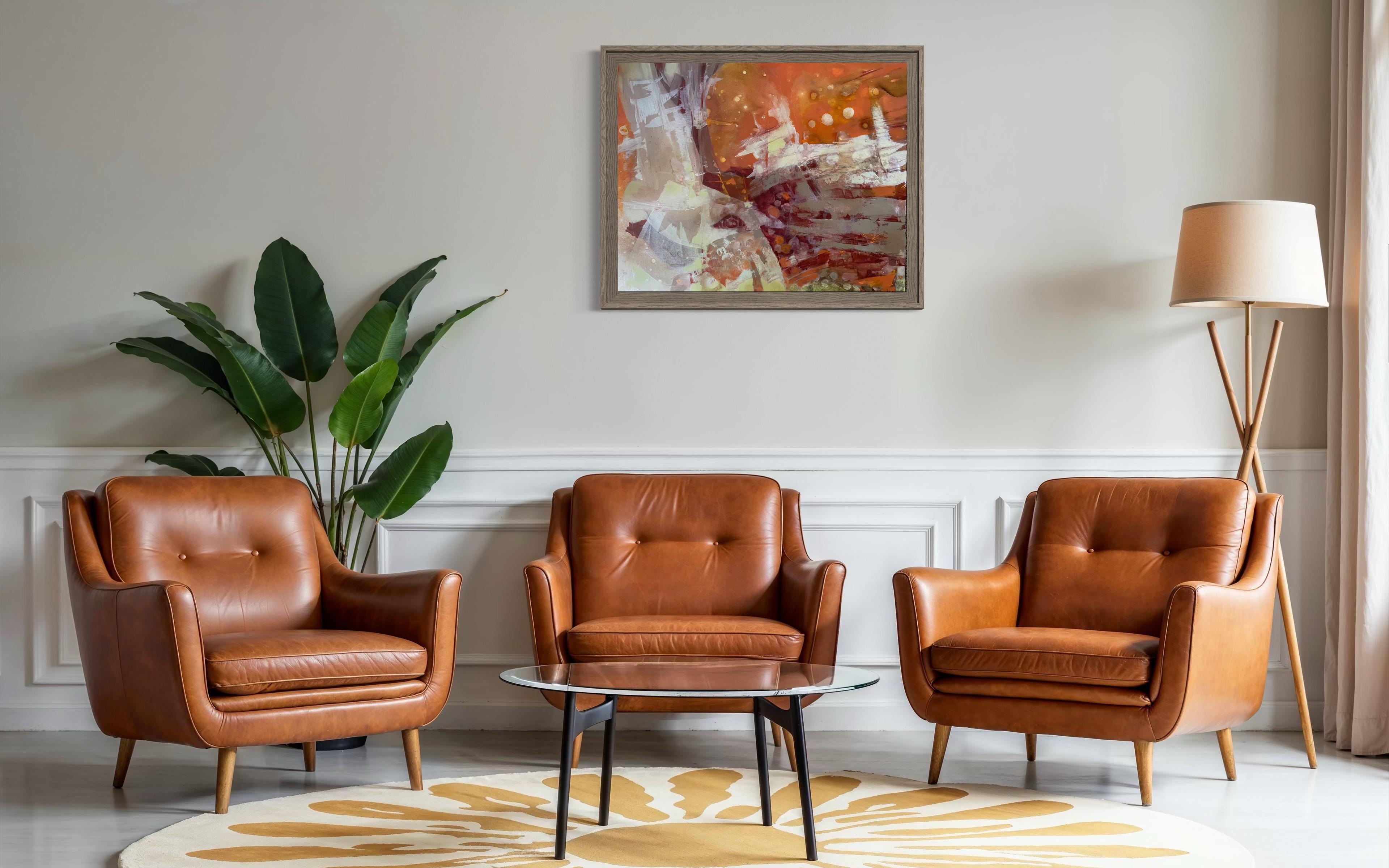 «Foxnews» Original abstract painting. Large horizontal. Warm shades. Home decor For Sale 13
