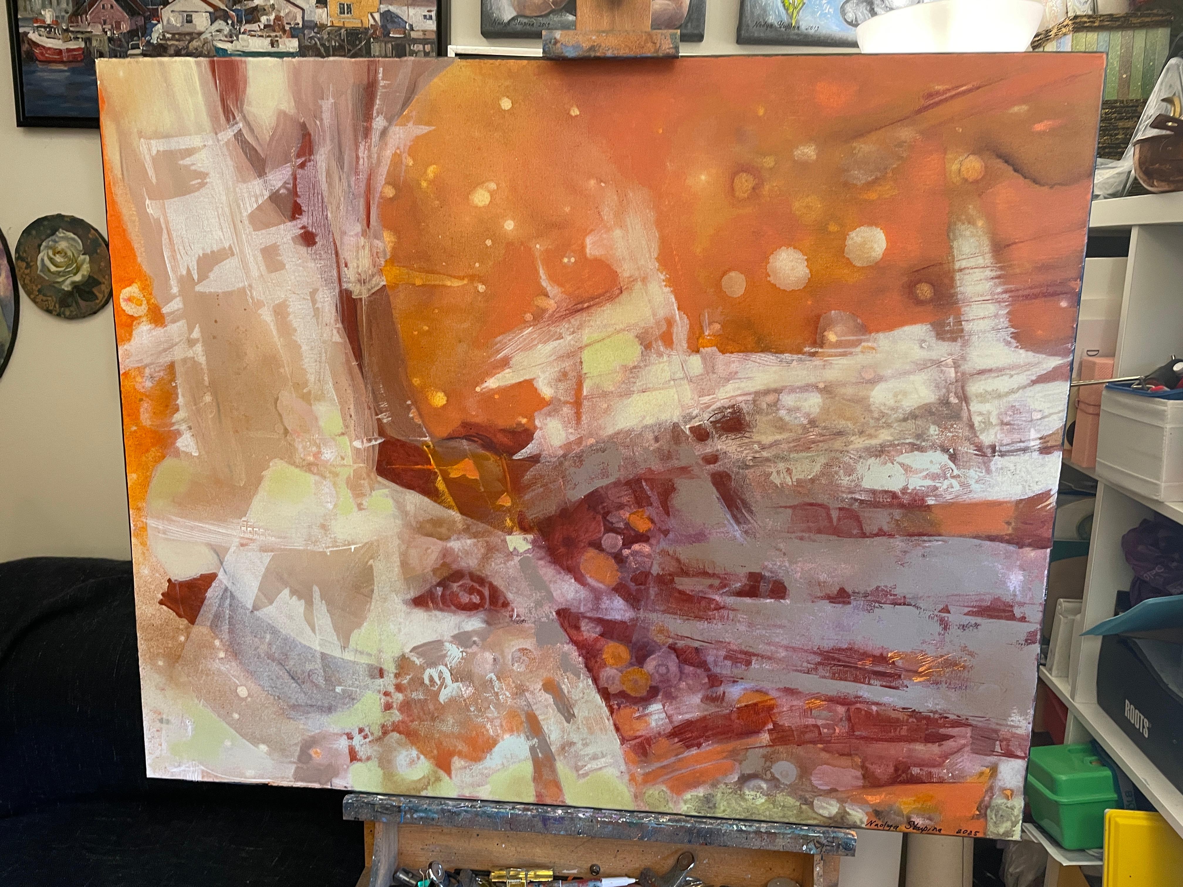 «Foxnews» Original abstract painting. Large horizontal. Warm shades. Home decor - Abstract Painting by Nadezda Stupina