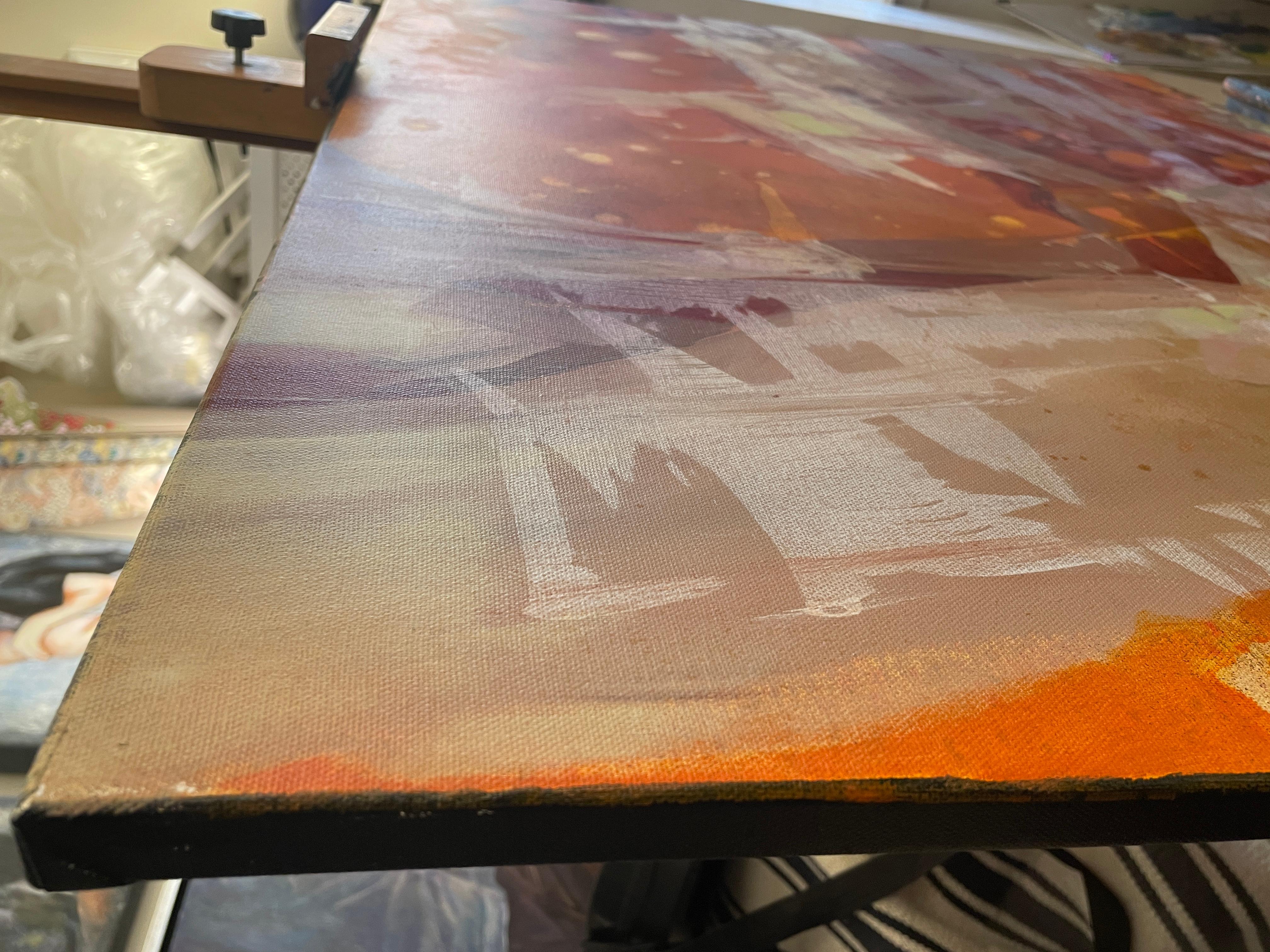 «Foxnews» Original abstract painting. Large horizontal. Warm shades. Home decor - Brown Abstract Painting by Nadezda Stupina