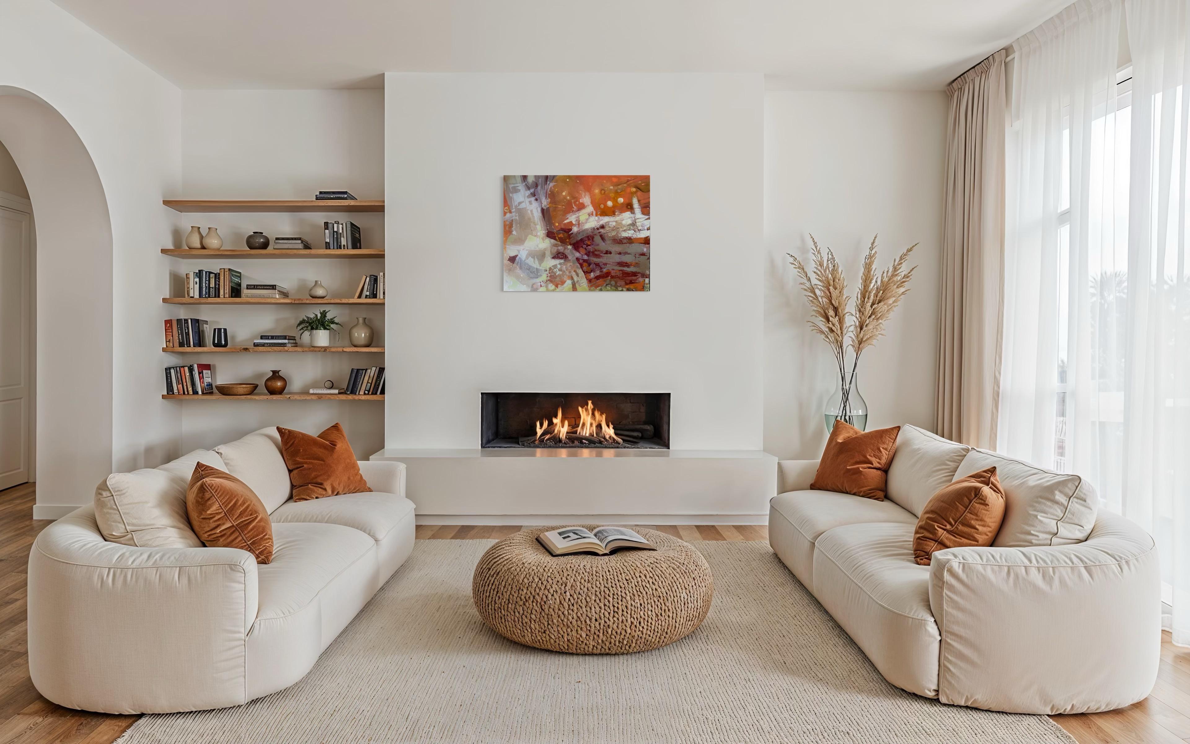 «Foxnews» Original abstract painting. Large horizontal. Warm shades. Home decor For Sale 2