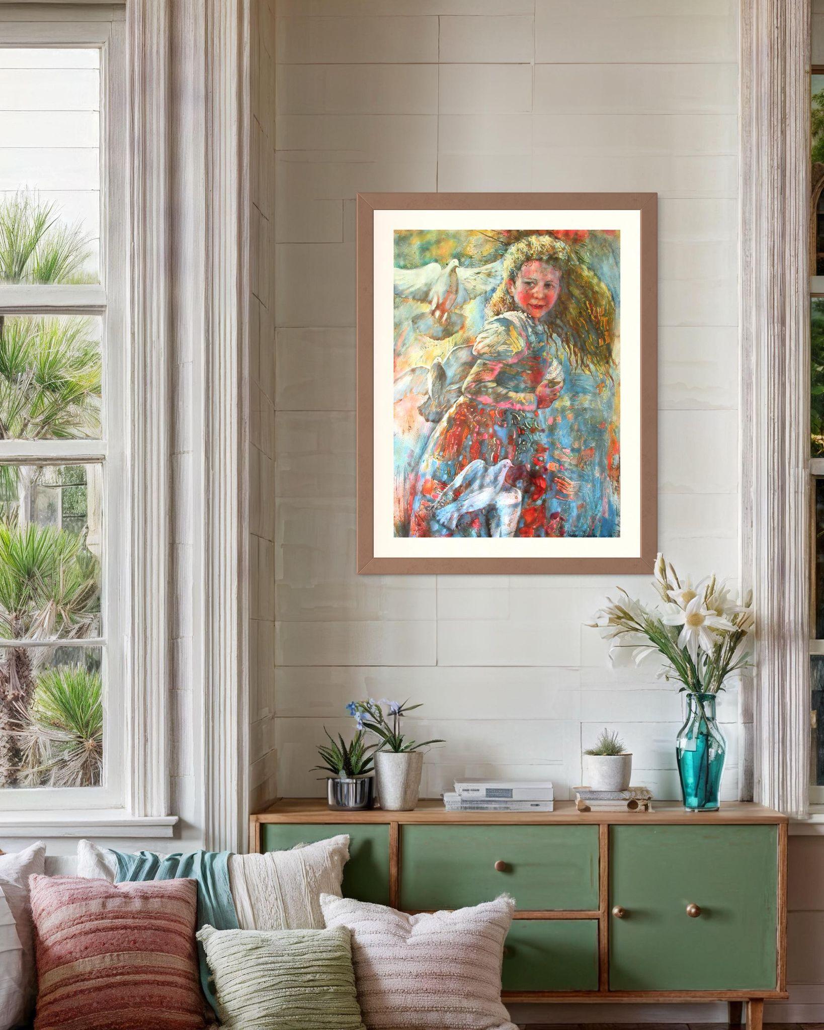 Niña y palomas - Painting de Nadezda Stupina