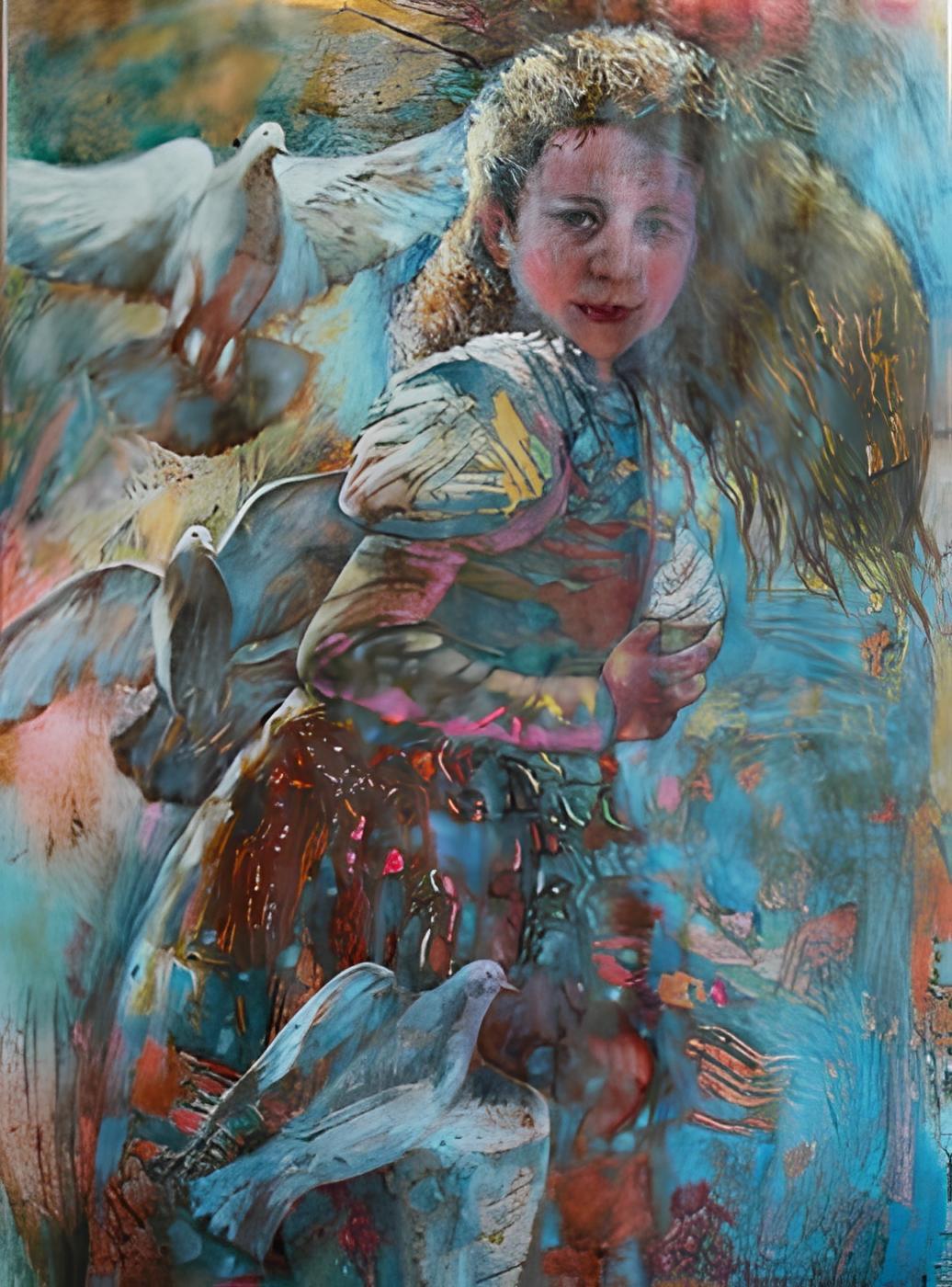 Niña y palomas en venta 1