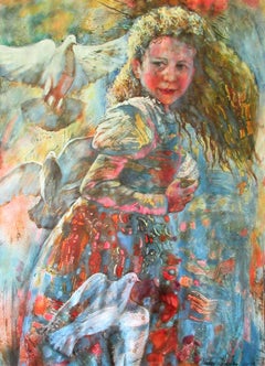 Niña y palomas