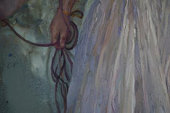 "Girl with balloons" Original large impressionistic figurative oil painting.