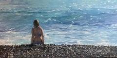 "Chica&Mar"  Pintura impresionista original . Figurativo . Horizontal.