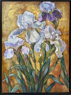 Golden Series Irises . Painting, Oil on Canvas, Vertical, New, 80x60 cm. Framed