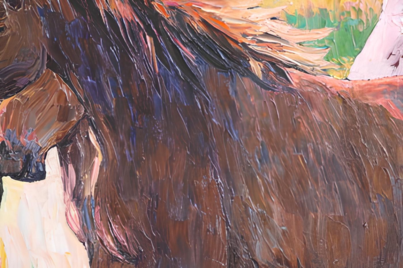 „Horse“ Original animalisch  Malerei . Groß horizontal. – Painting von Nadezda Stupina