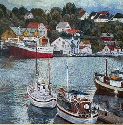 "In the harbour of Kristiansund" Original impressionistic  landscape  . Large