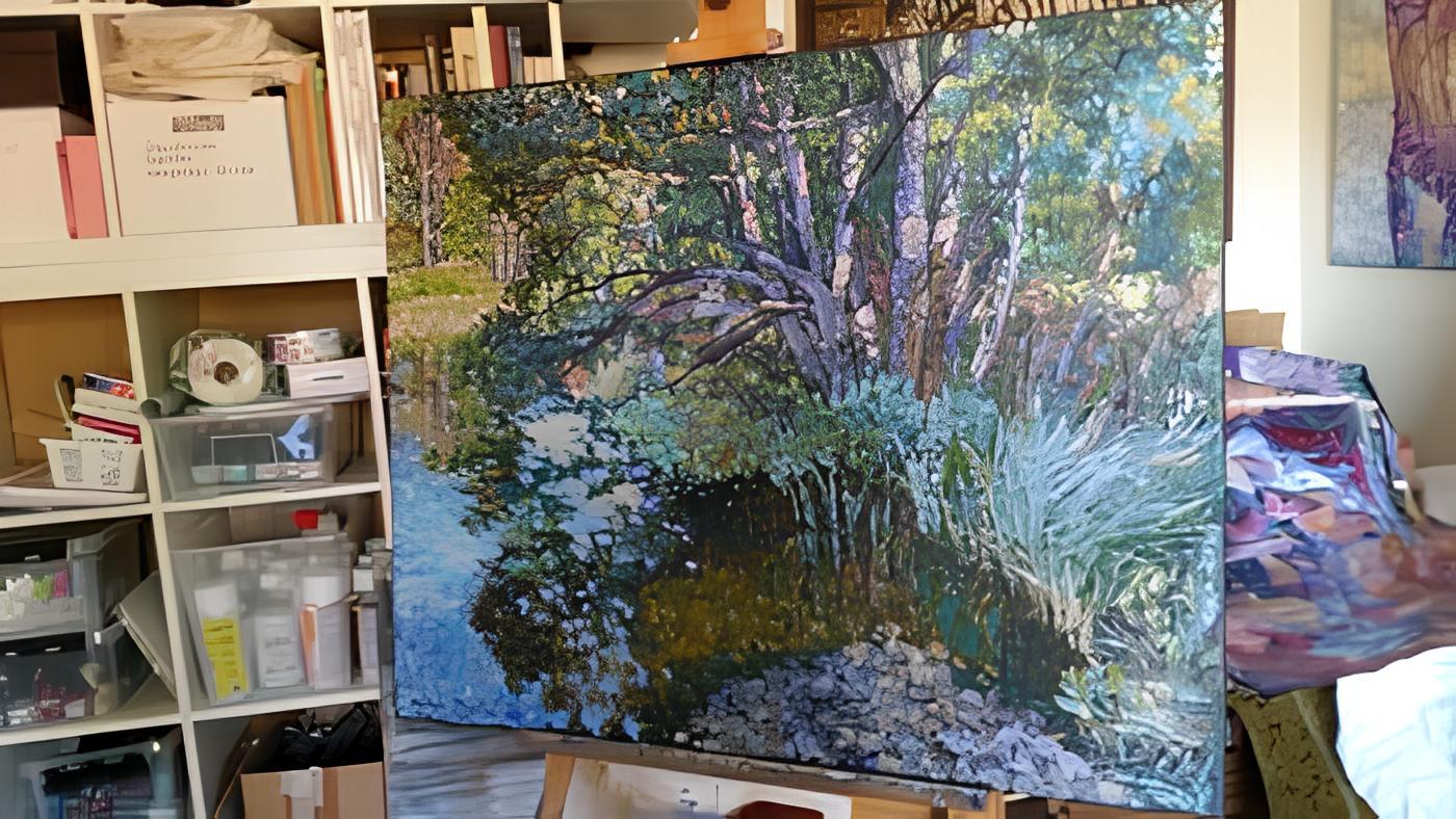 This painting, crafted with rich oil paints, is a vivid portrayal of nature's serenity. Embracing the impressionistic style, I aimed to capture the tranquil essence of dappled light filtering through leaves, creating a dance of shadows and