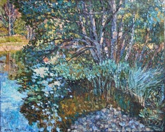 "À l'ombre de « l'arbre », grand paysage impressionniste original