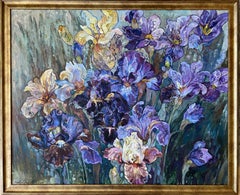 " Iris en el jardín de la tía Vera " Gran cuadro floral impresionista