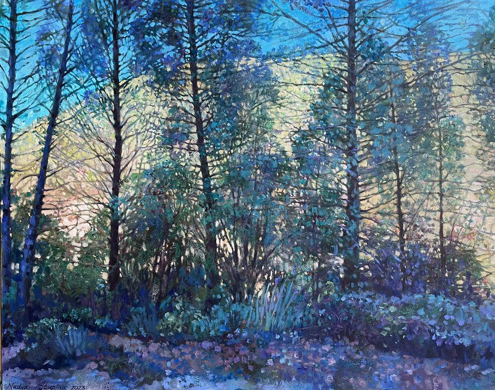 Landscape Painting di Nadezda Stupina - "Pizzo delle Alpi francesi" Paesaggio impressionistico originale. Quadro ad olio di grandi dimensioni