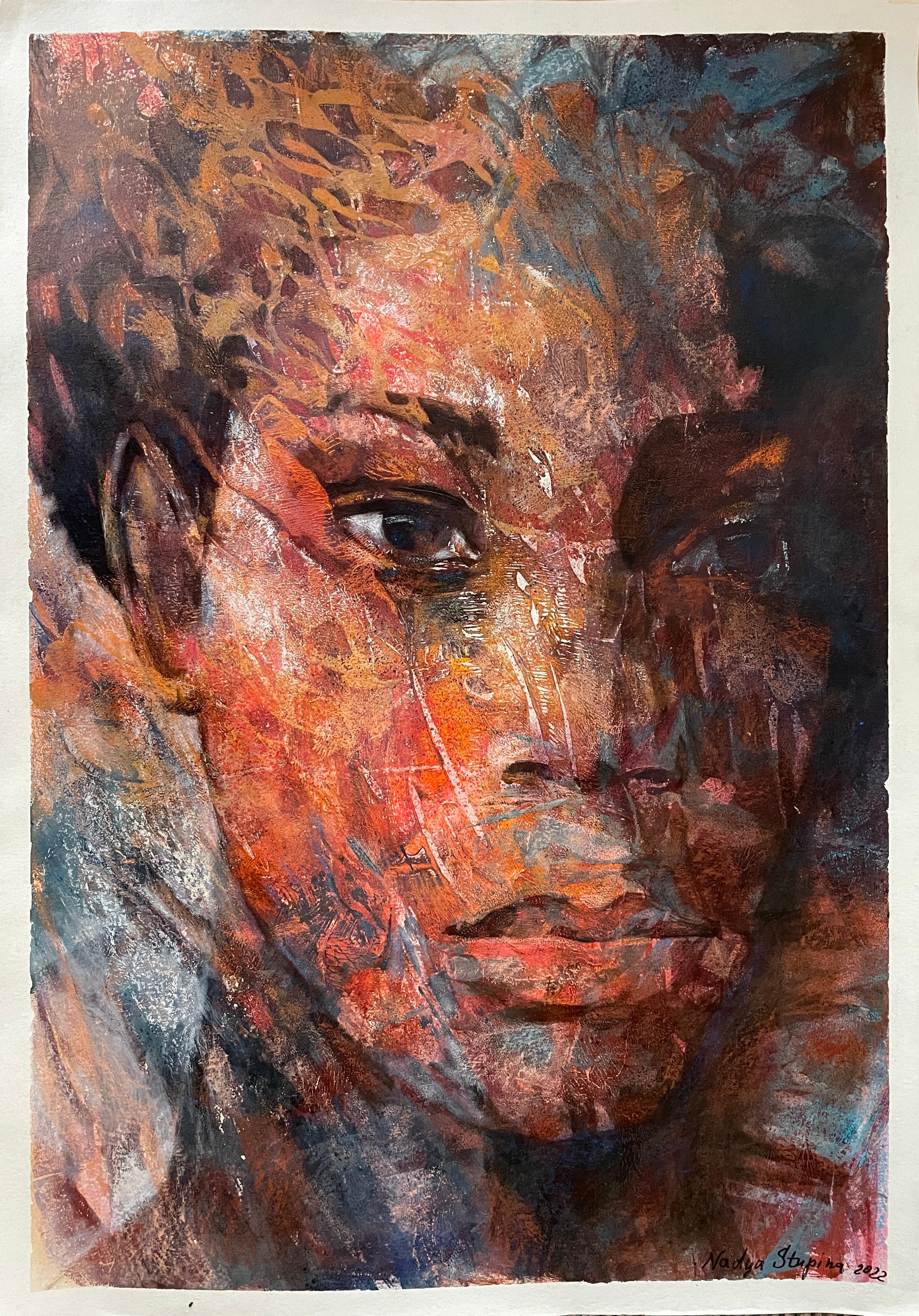 Portrait Painting Nadezda Stupina - "Legacy of ancestors" Peinture originale de portrait contemporain. Grandes dimensions verticales