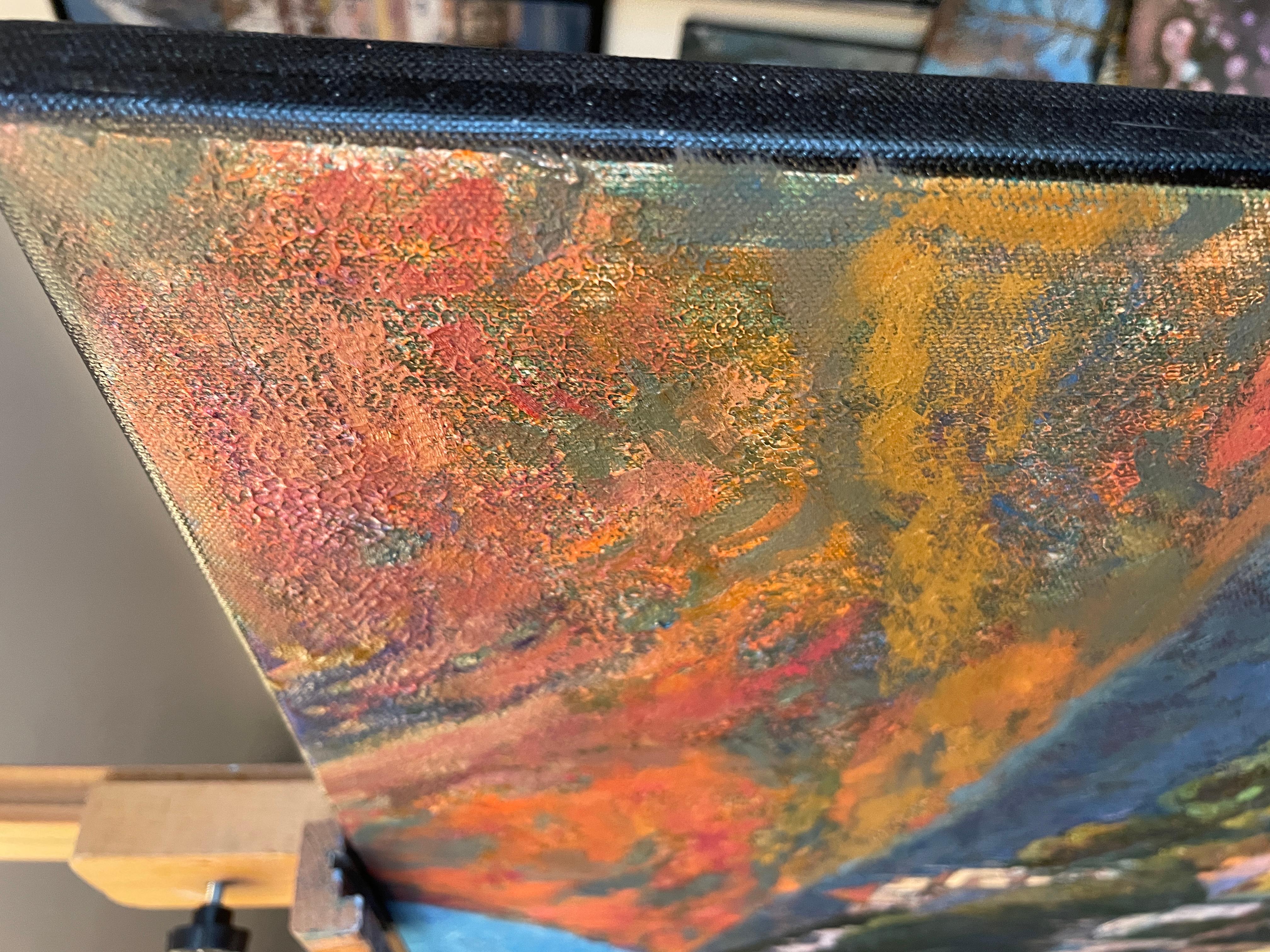 «Living colours of Bergen» Original colourful impressionistic landscape  Impasto For Sale 7