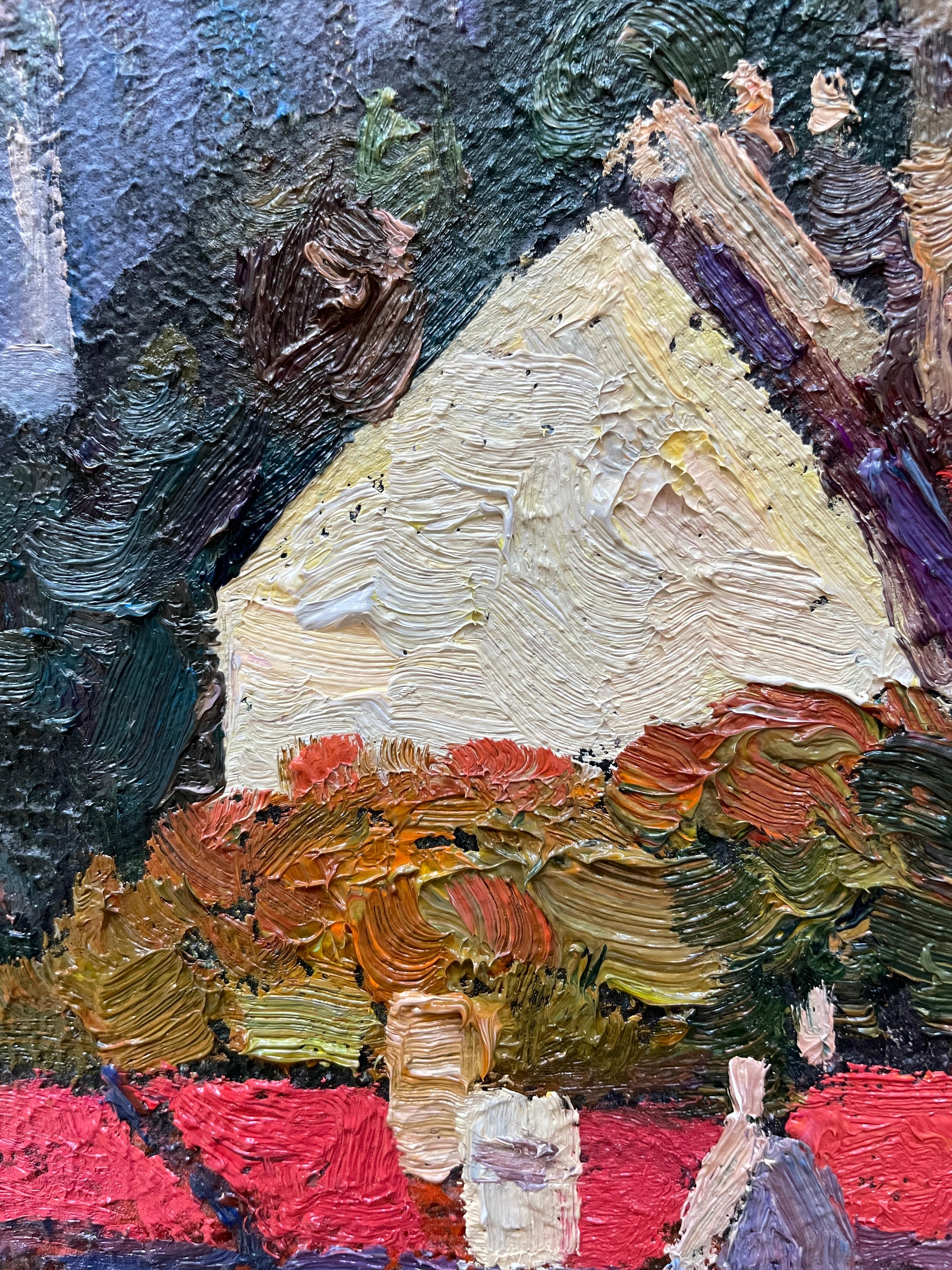 «Living colours of Bergen» Original colourful impressionistic landscape  Impasto - Impressionist Painting by Nadezda Stupina