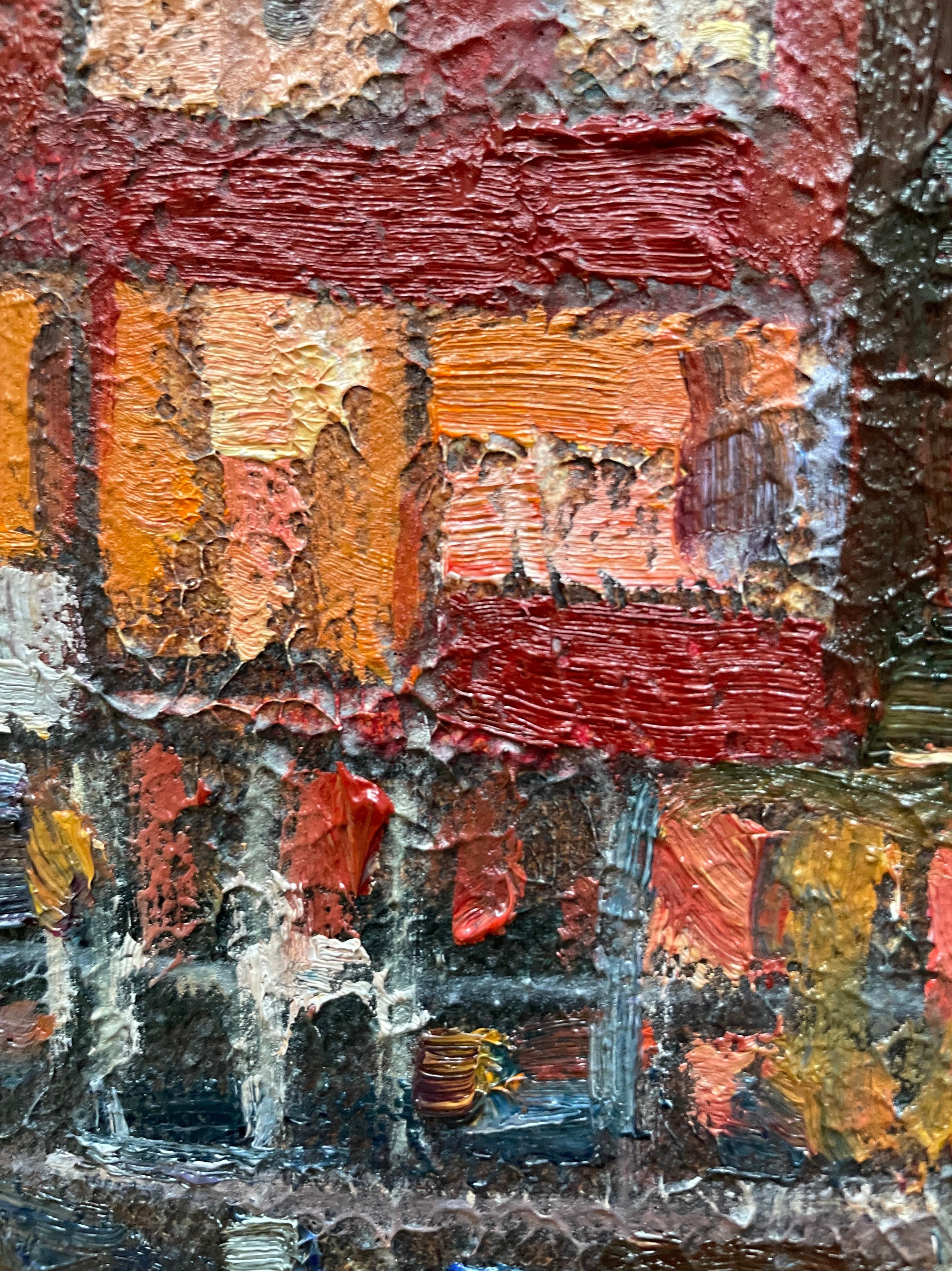 «Living colours of Bergen» Original colourful impressionistic landscape  Impasto For Sale 1