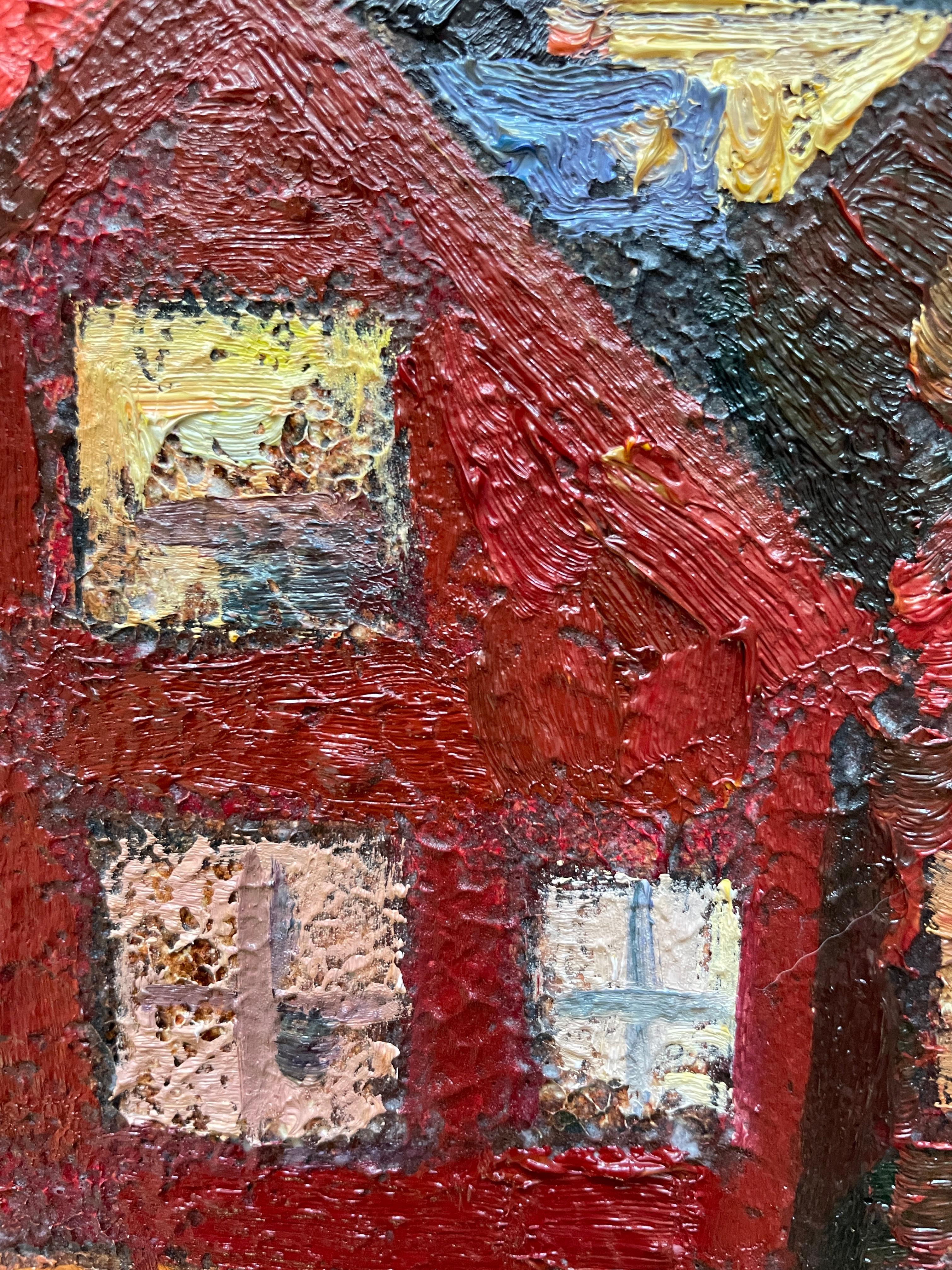 «Living colours of Bergen» Original colourful impressionistic landscape  Impasto For Sale 2