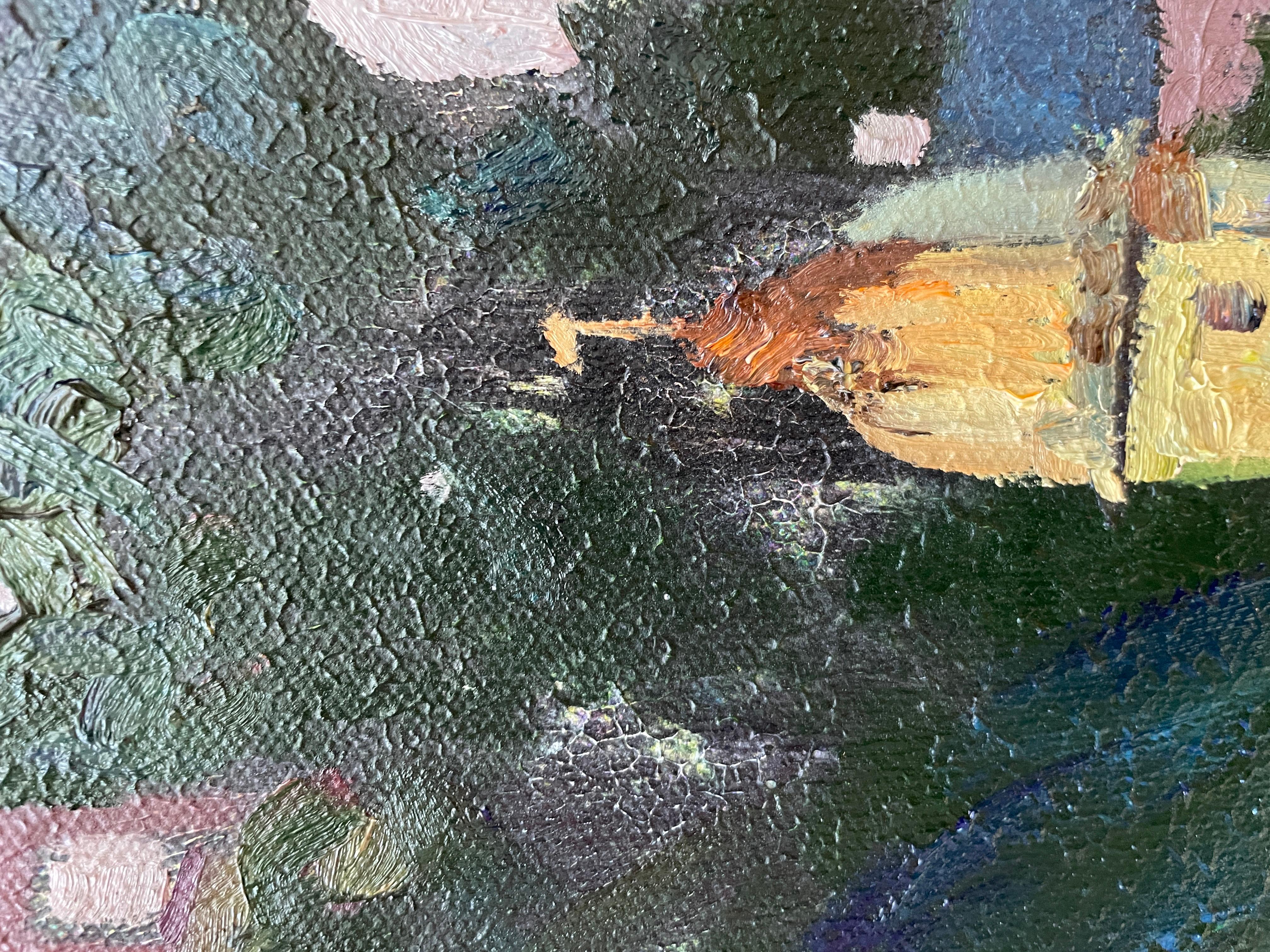 «Living colours of Bergen» Original colourful impressionistic landscape  Impasto For Sale 3