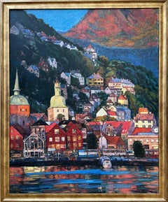 "I colori vivi di Bergen" Originale paesaggio colorato e impressionista  Impasto
