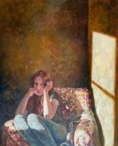 "Amor" Contemporáneo  pintura al óleo . Vertical de gran tamaño . Retrato de mujer