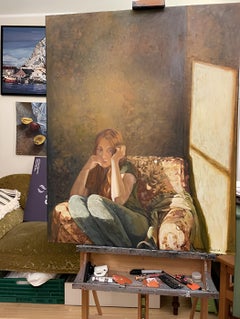 "Amore" Quadro ad olio contemporaneo .Verticale di grandi dimensioni. Ritratto femminile. Incorniciato