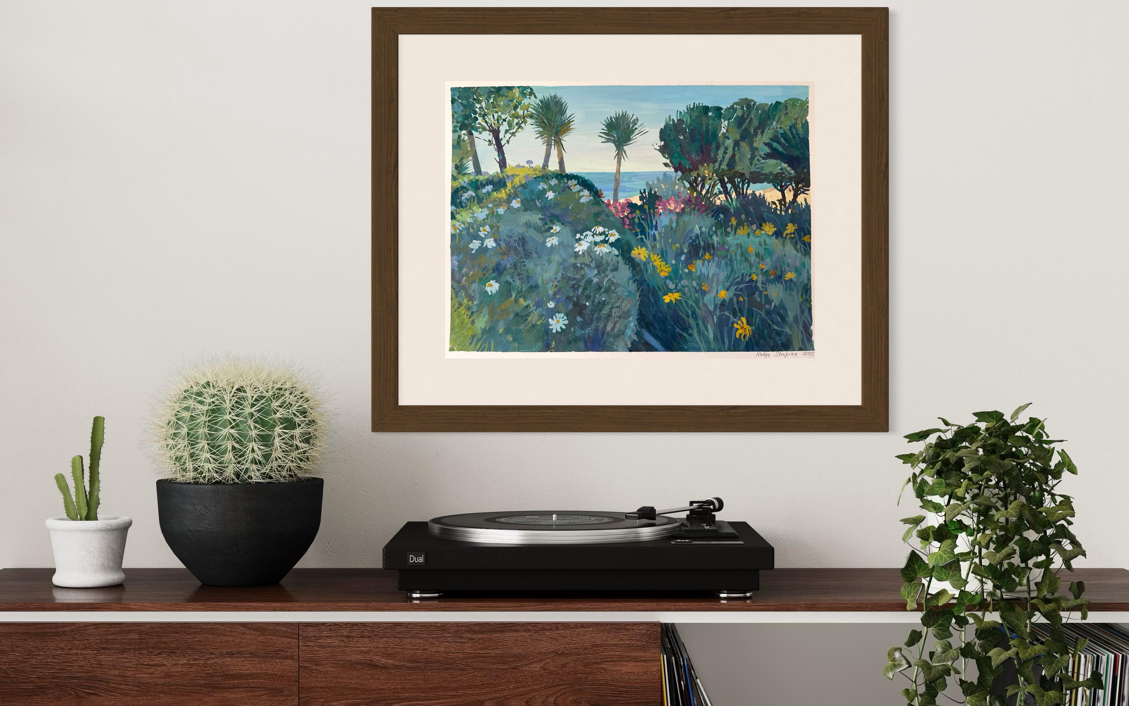 L'île magique  Paysage gouache sur papier . botaniques, plantes, fleurs Vert. en vente 8