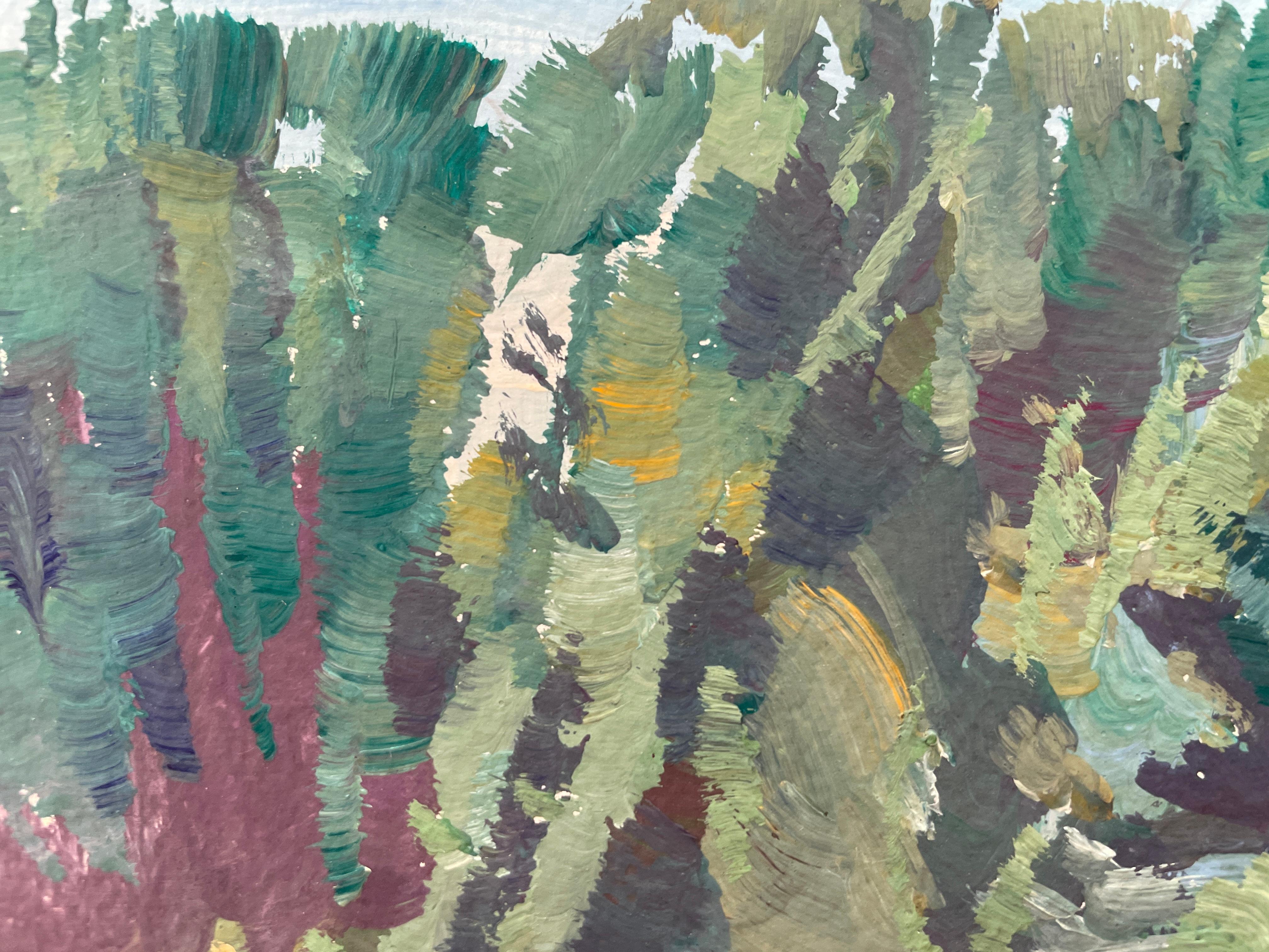 L'île magique  Paysage gouache sur papier . botaniques, plantes, fleurs Vert. en vente 1