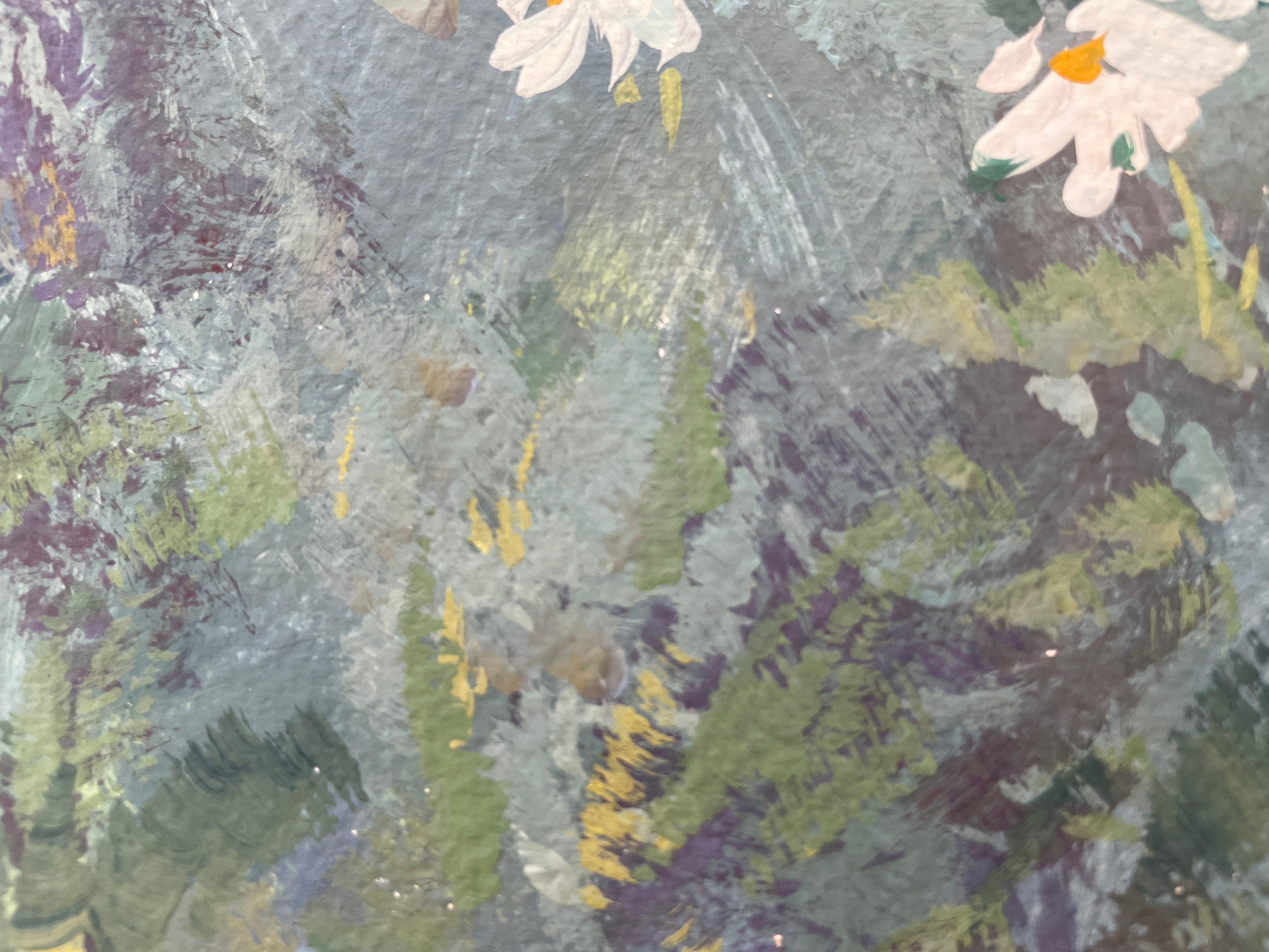 L'île magique  Paysage gouache sur papier . botaniques, plantes, fleurs Vert. en vente 2