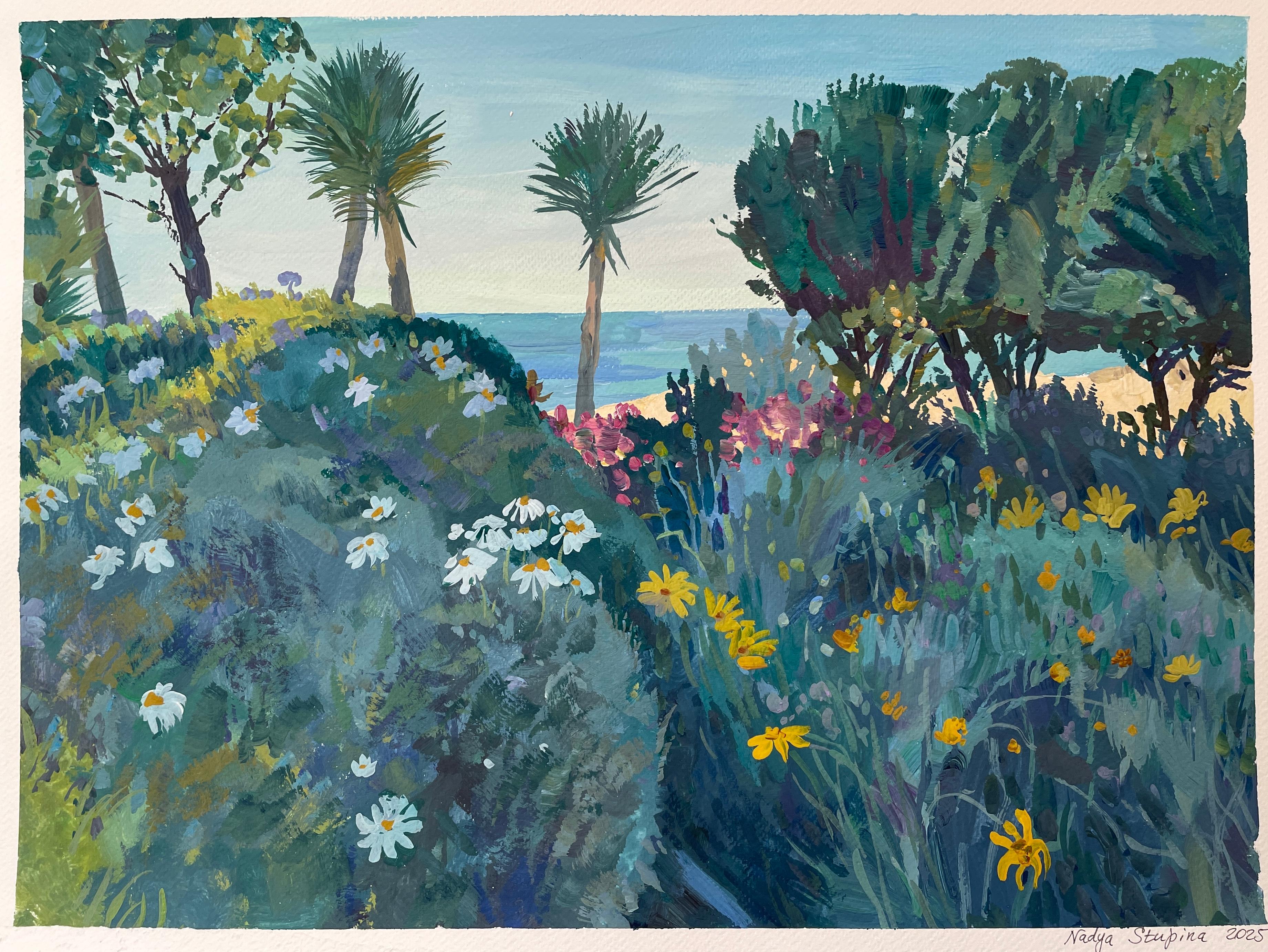 "Isla mágica"  Paisaje Gouache sobre papel . Botánica, plantas, flores . Verde.