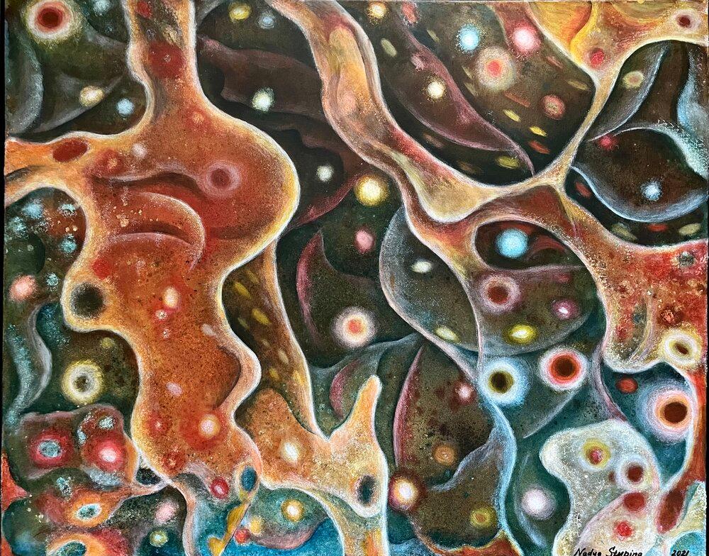 Nadezda Stupina Abstract Painting – "Mikro&Makro. Eine andere Welt". Abstraktes Originalgemälde