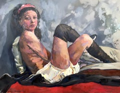 "Model Charlotte" Quadro figurativo impressionista originale. Orizzontale .