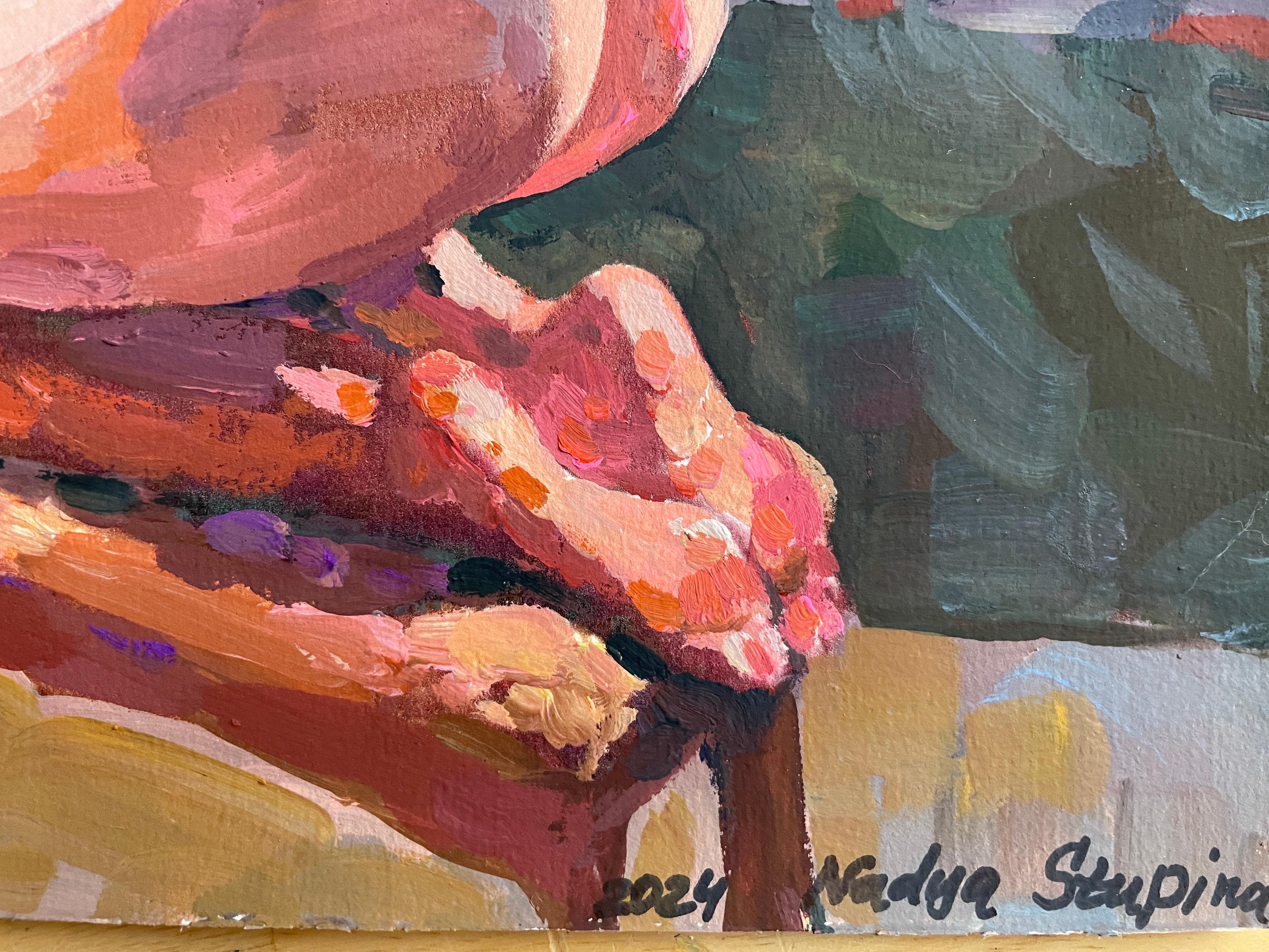 Modèle dans le studio - Expressionniste Painting par Nadezda Stupina