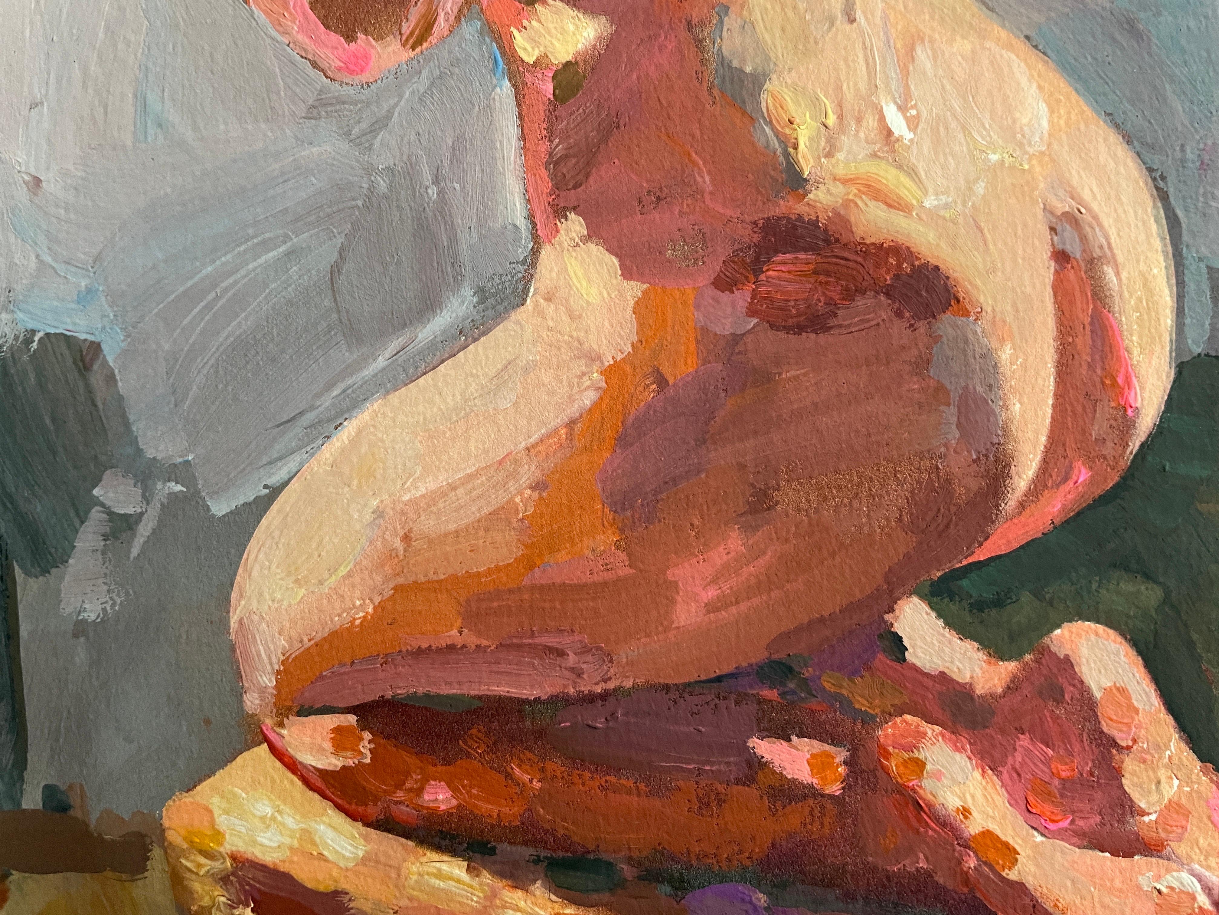 Modèle dans le studio - Gris Nude Painting par Nadezda Stupina