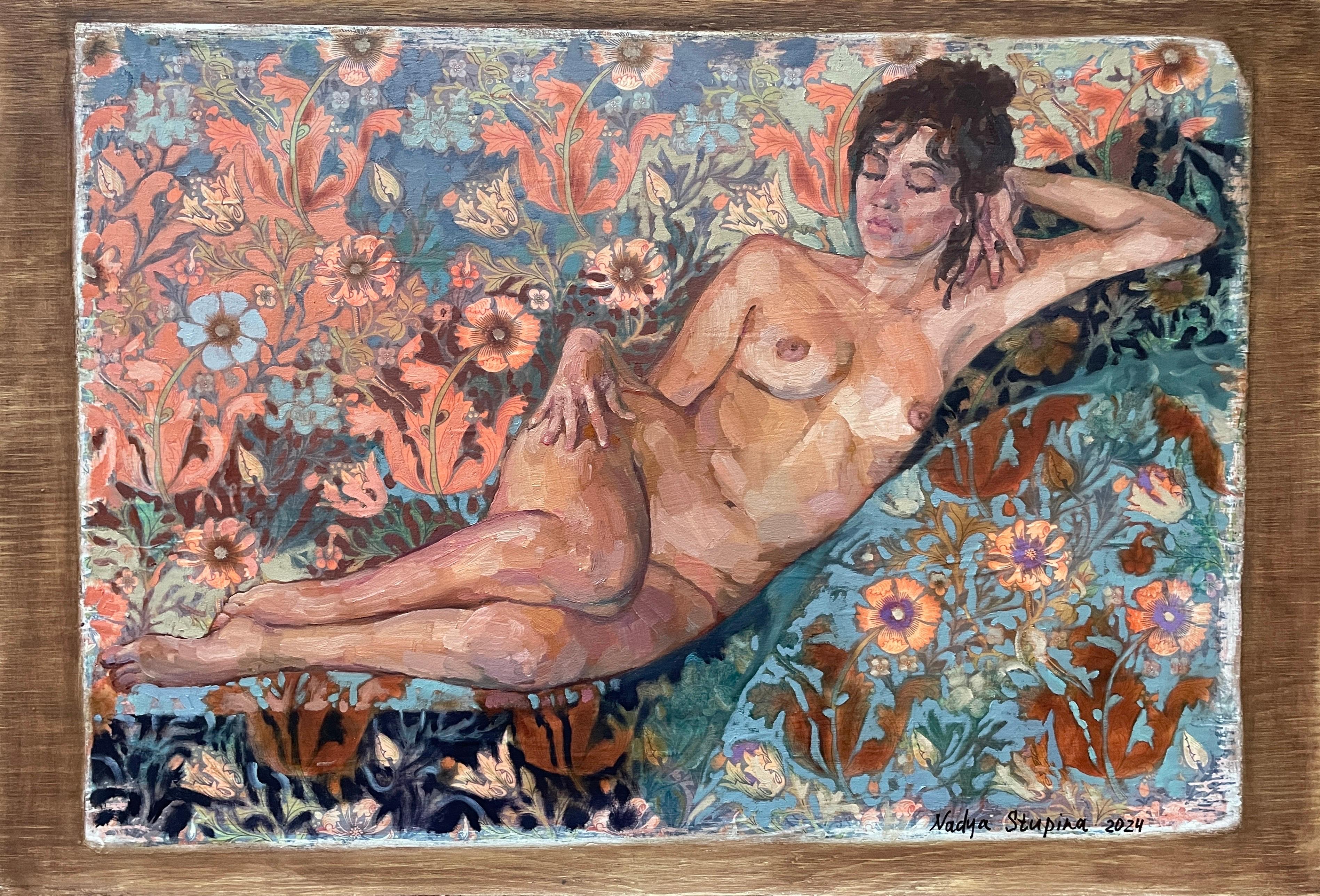 Nadezda Stupina Nude Painting – "Morris
s lover 2" Original Akt Ölgemälde auf Holz .Nudes across mediums