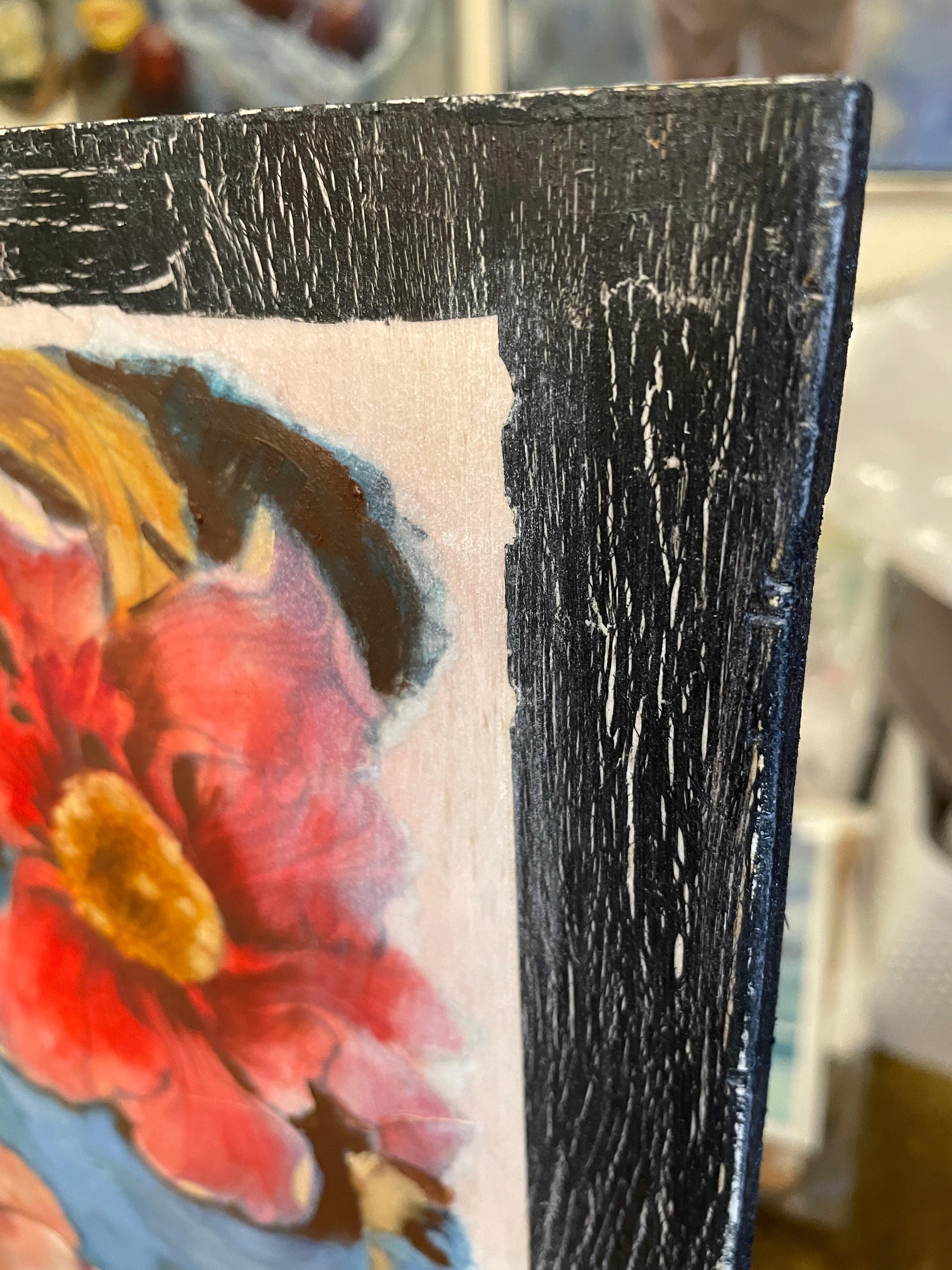 ”Morris’s lover 6” Vertical figurative   oil painting . Nude . Flowers . Vintage For Sale 8