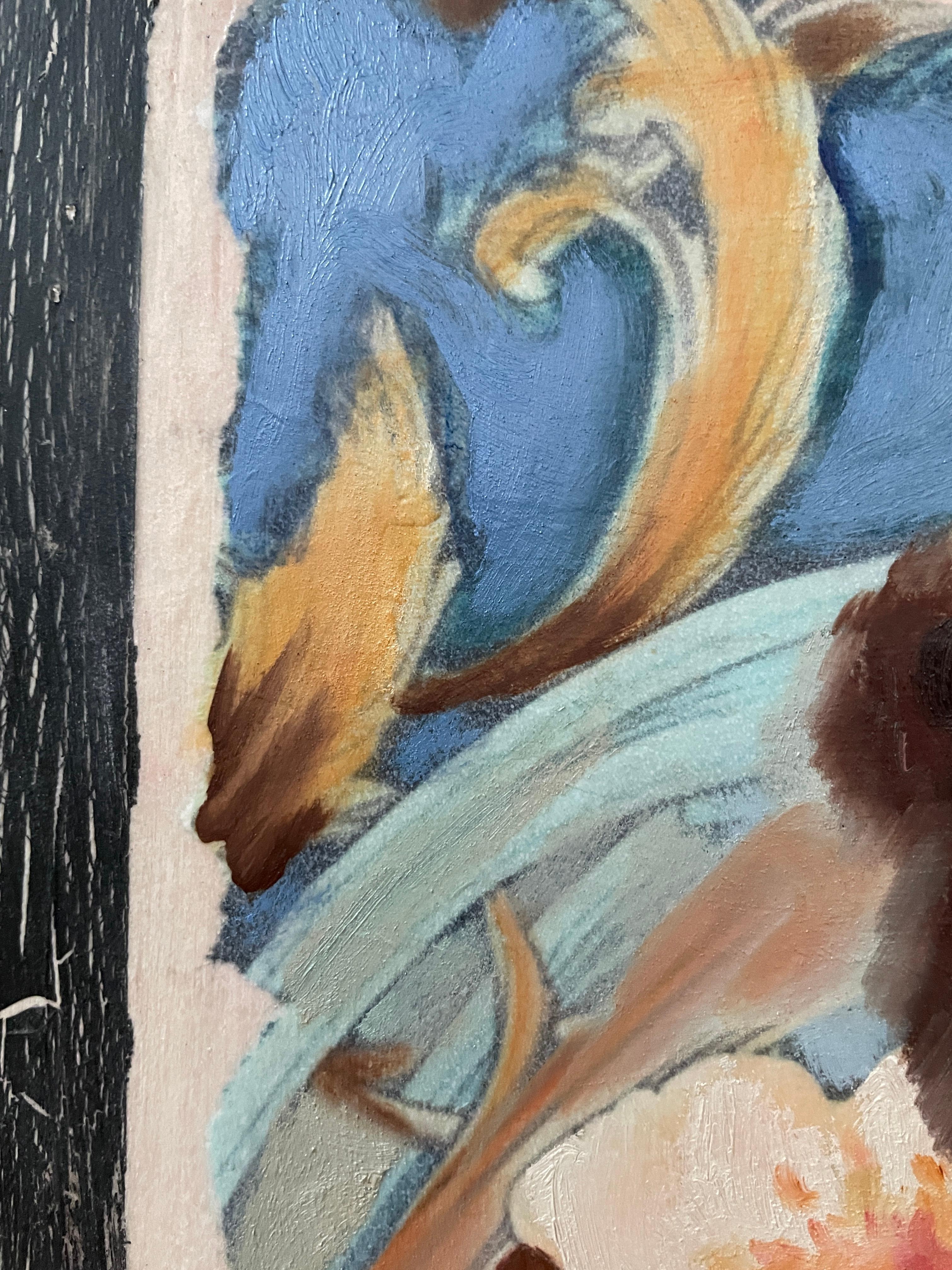”Morris’s lover 6” Vertical figurative   oil painting . Nude . Flowers . Vintage For Sale 1