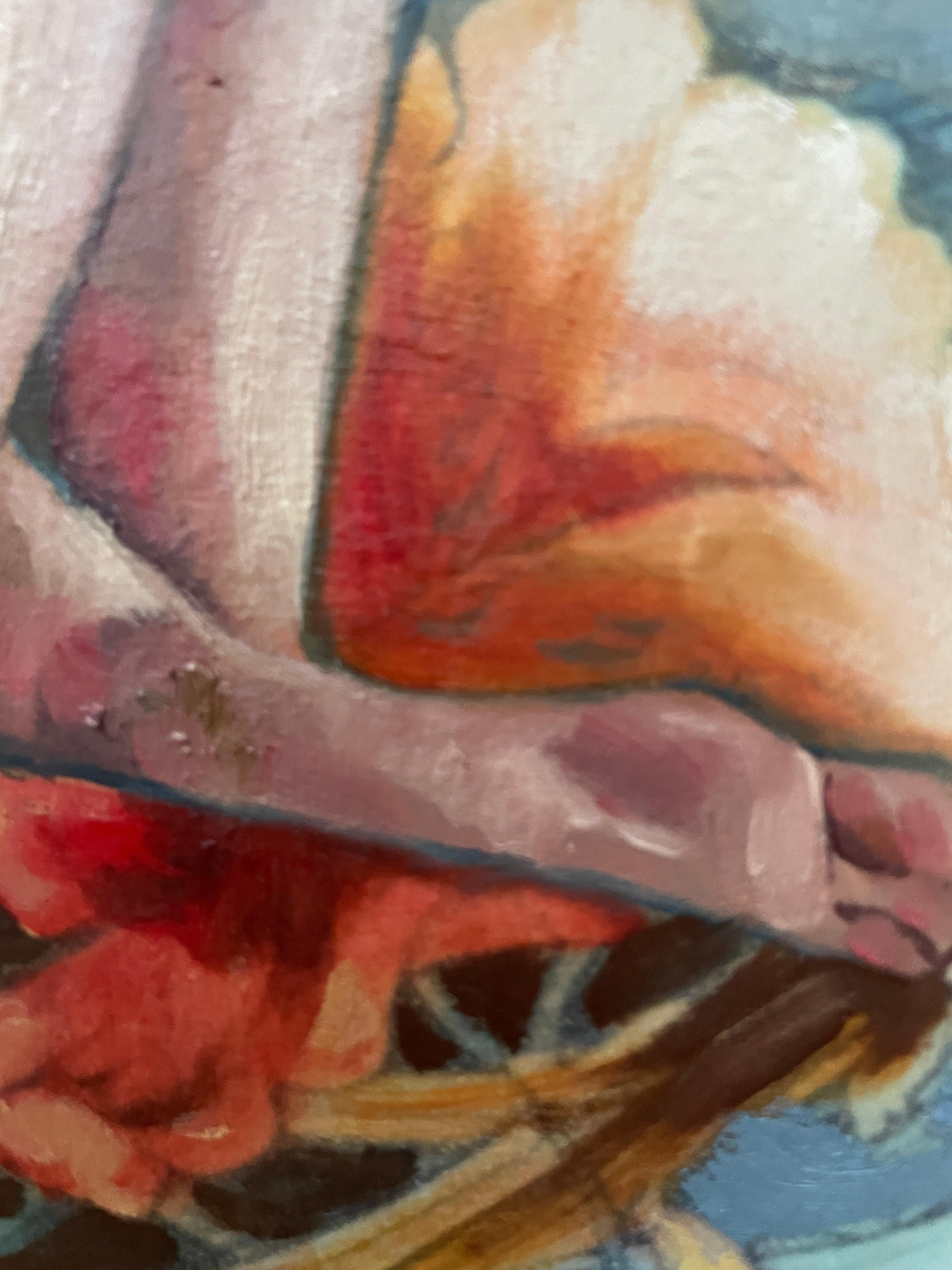 ”Morris’s lover 6” Vertical figurative   oil painting . Nude . Flowers . Vintage For Sale 2