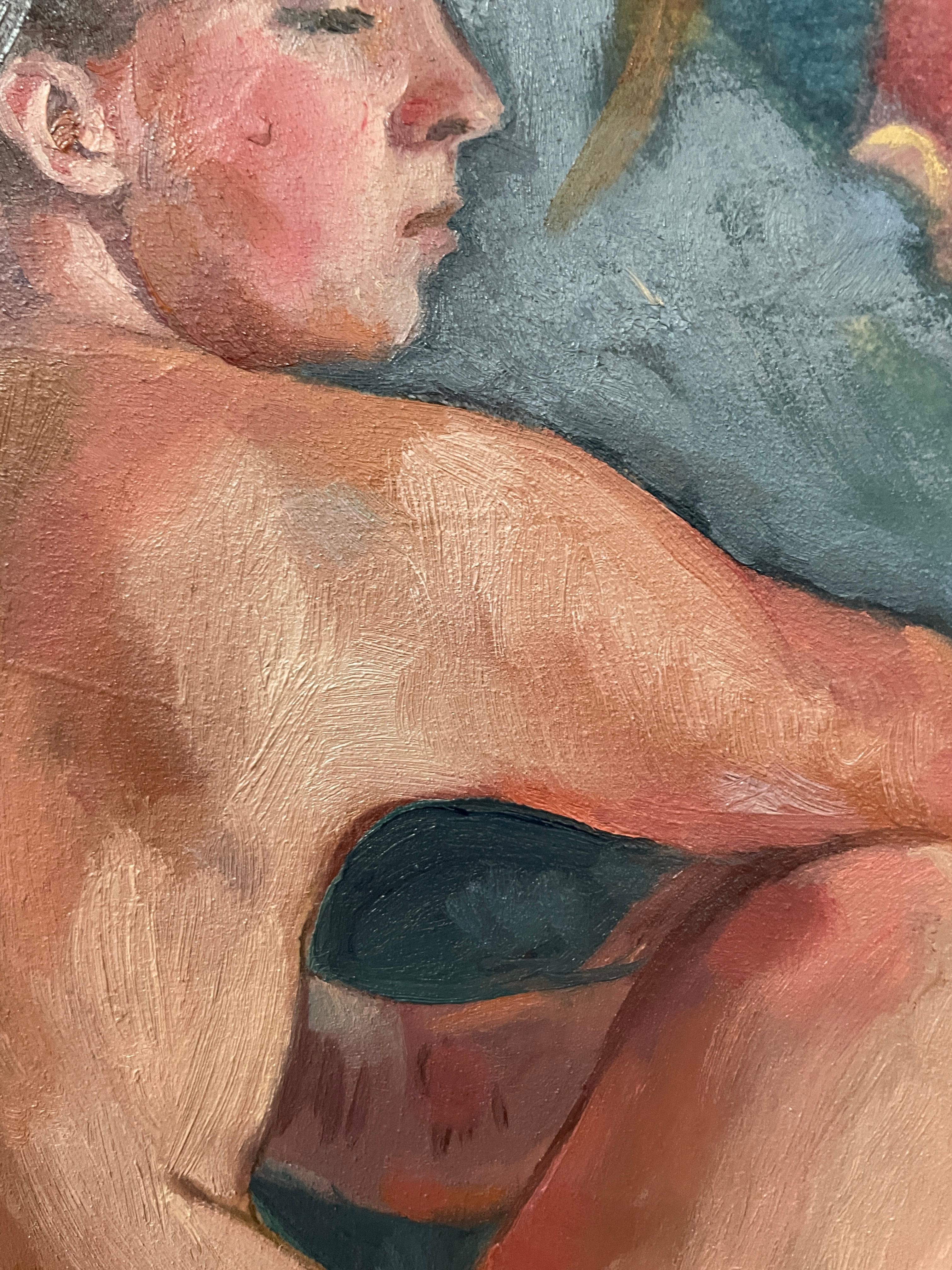 ”Morris’s lover 6” Vertical figurative   oil painting . Nude . Flowers . Vintage For Sale 3