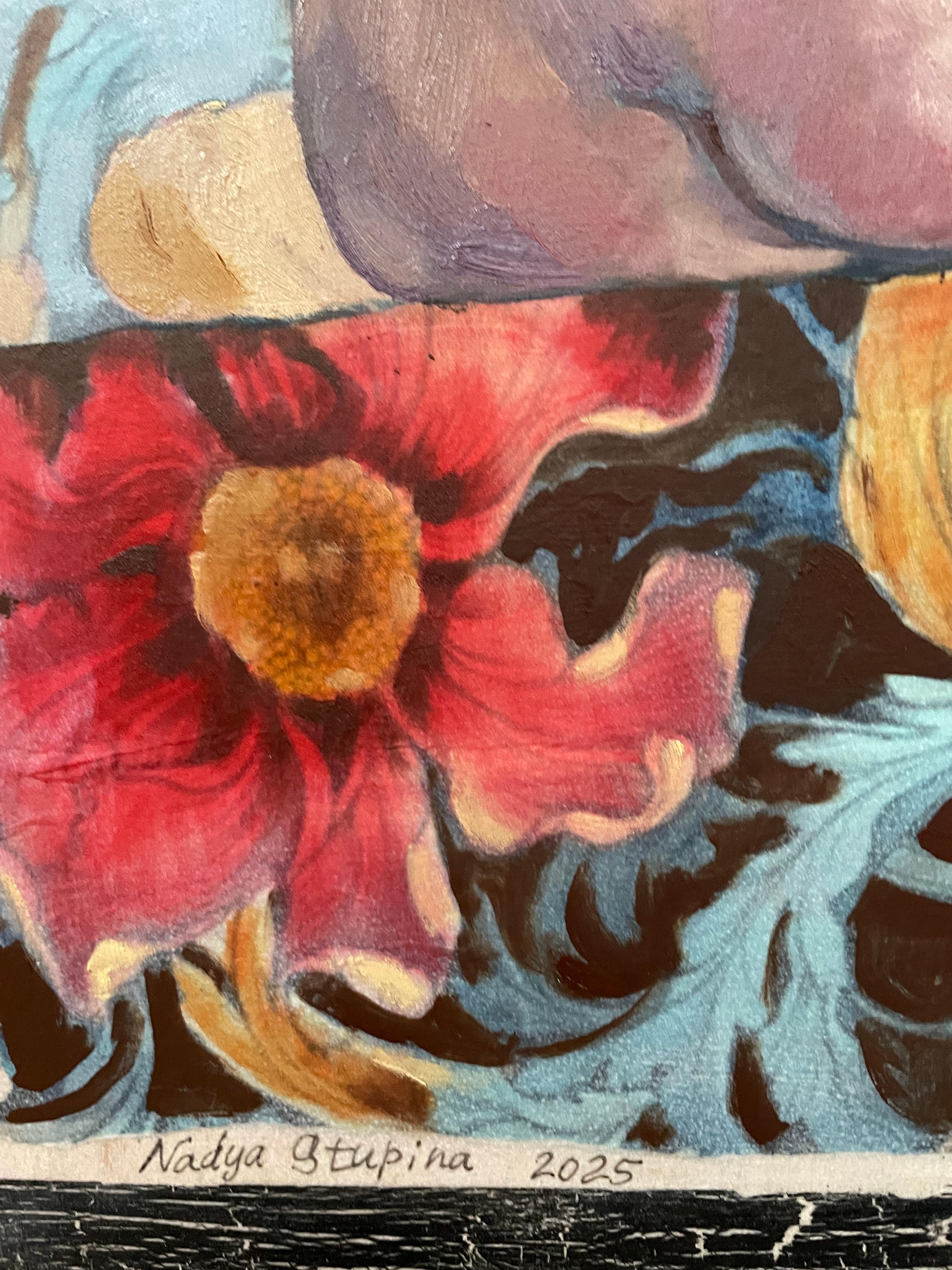 ”Morris’s lover 6” Vertical figurative   oil painting . Nude . Flowers . Vintage For Sale 4